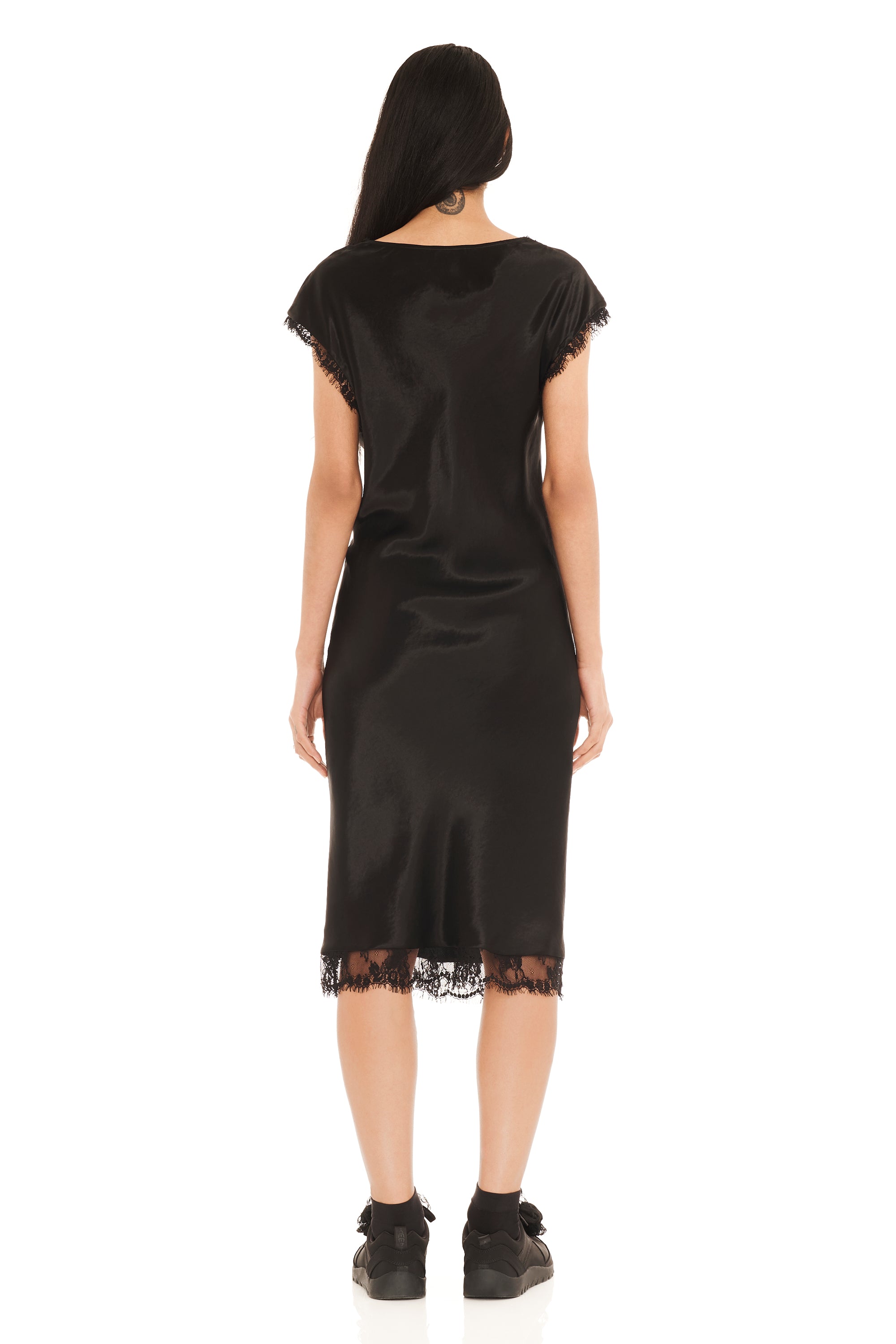 BLACK WATERLILY MIDI DRESS