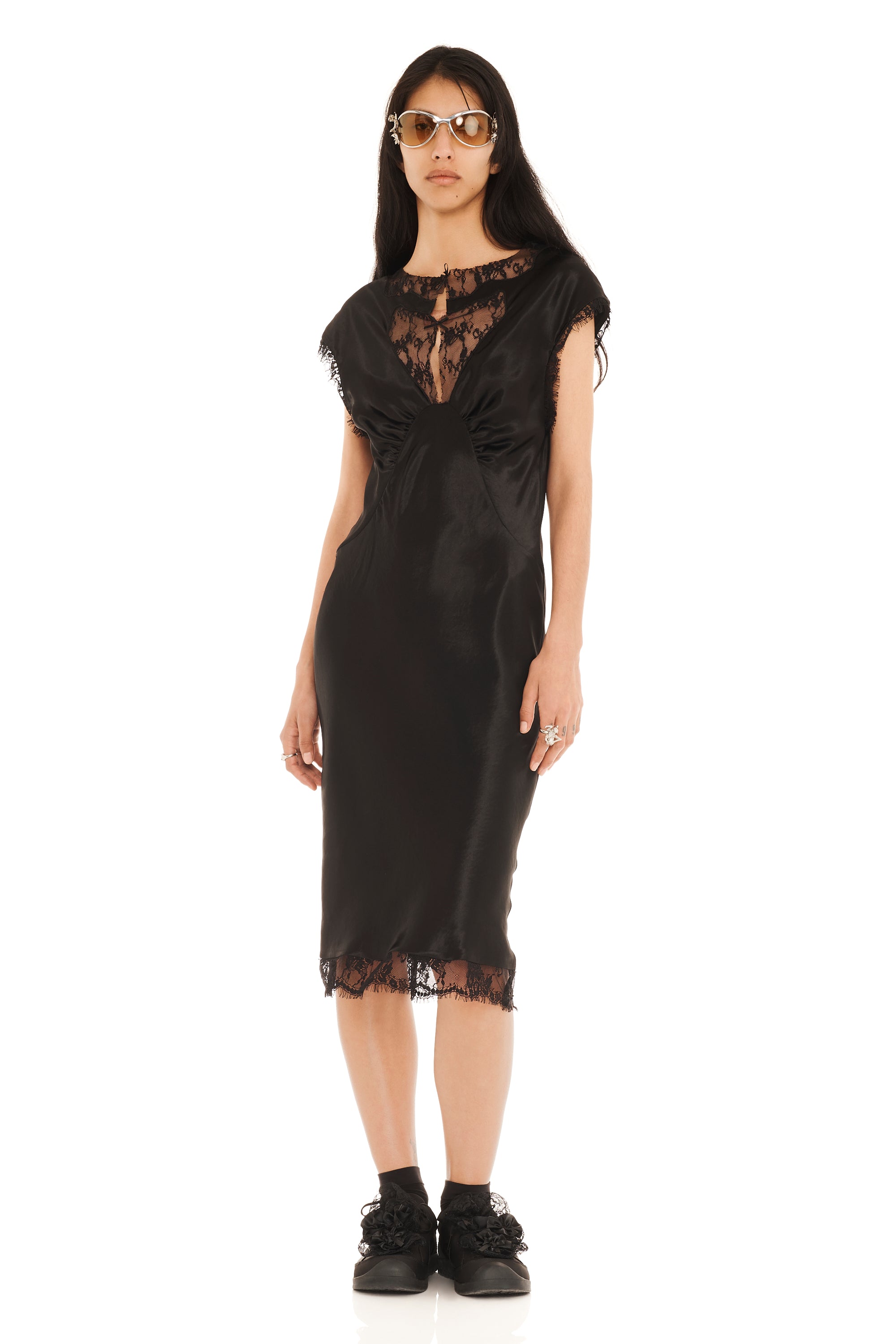 BLACK WATERLILY MIDI DRESS