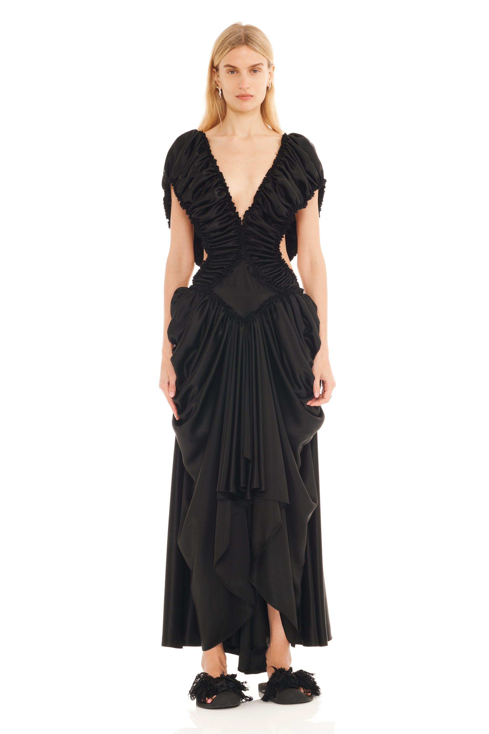 BLACK SATIN DIAMOND DRESS