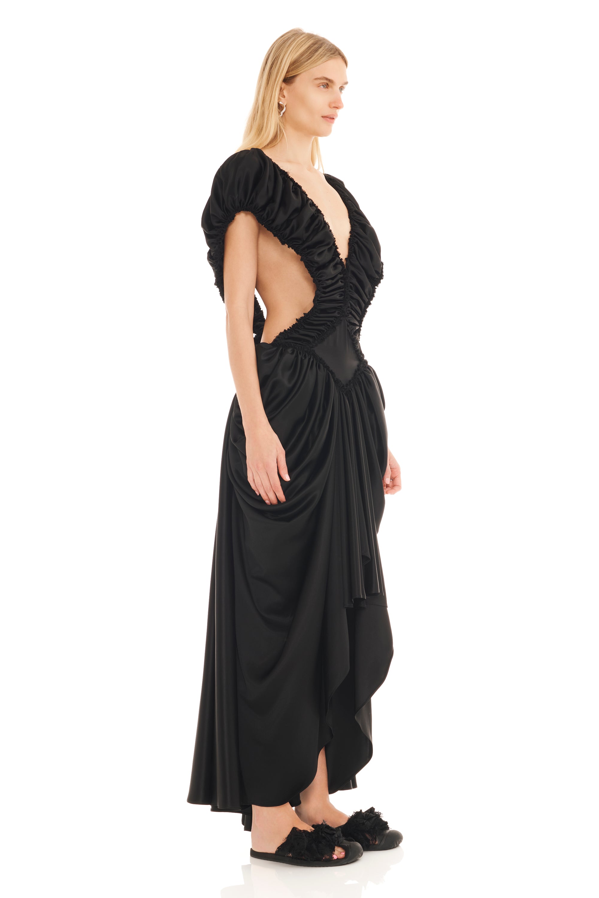 BLACK SATIN DIAMOND DRESS