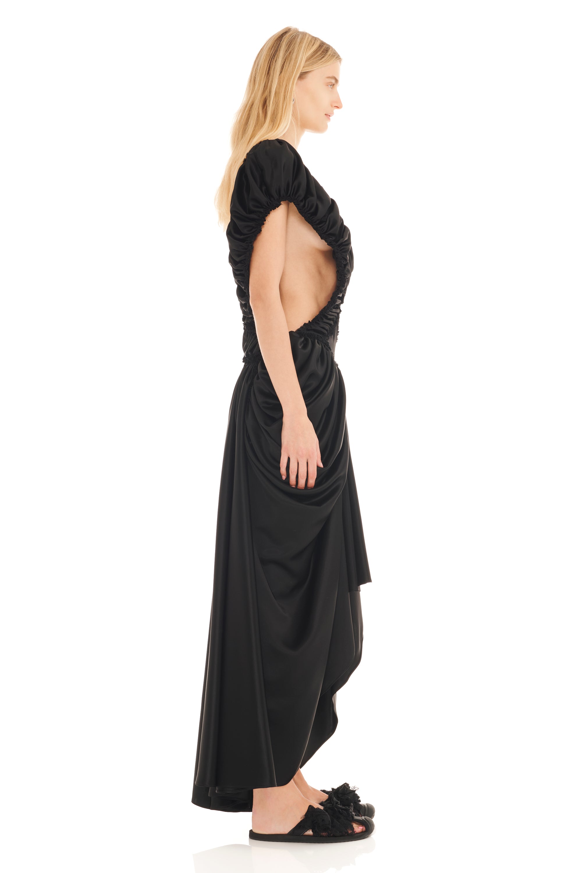 BLACK SATIN DIAMOND DRESS