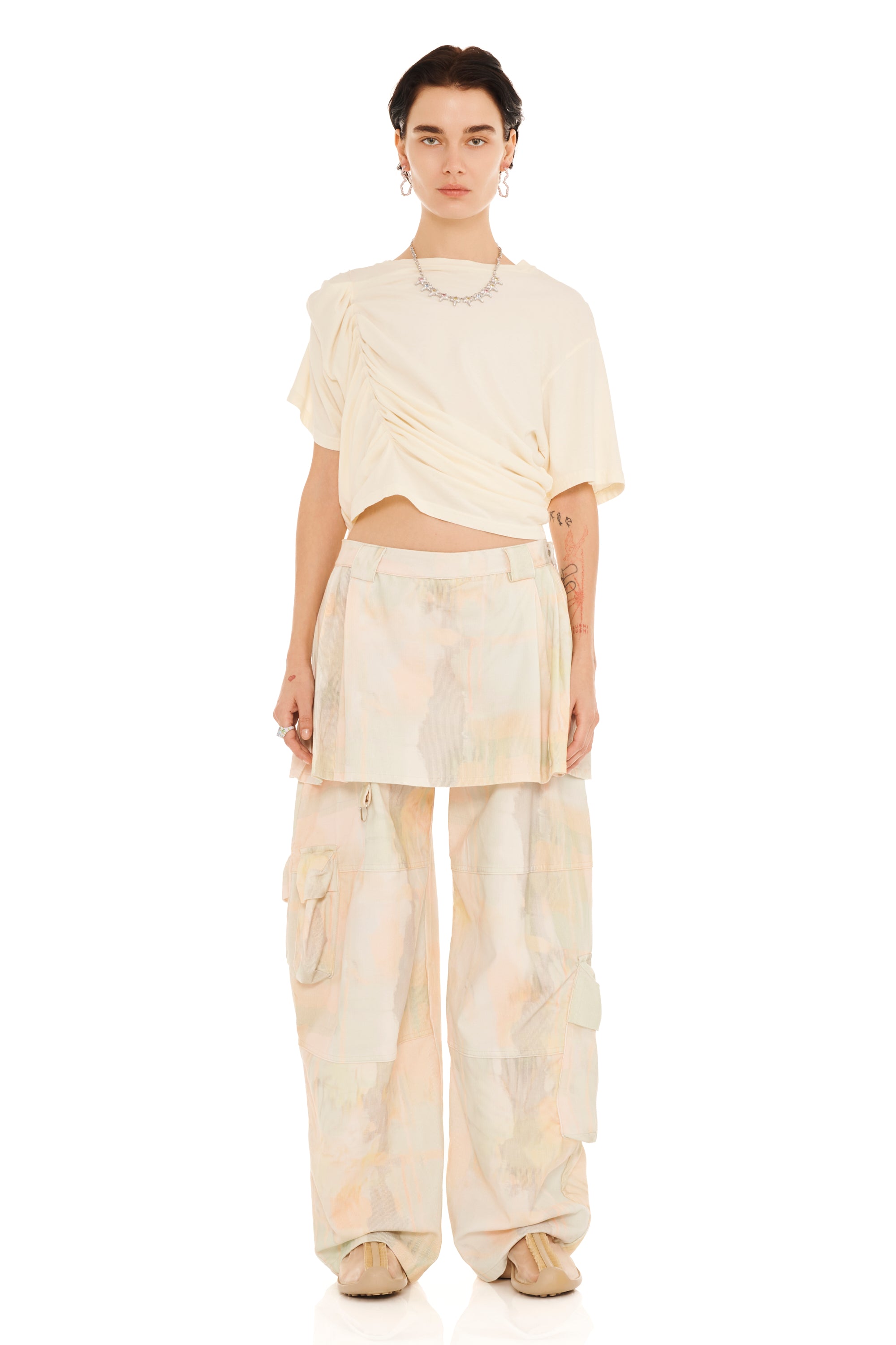 GUA SHA PLAID LAWN SKIRT CARGO PANT