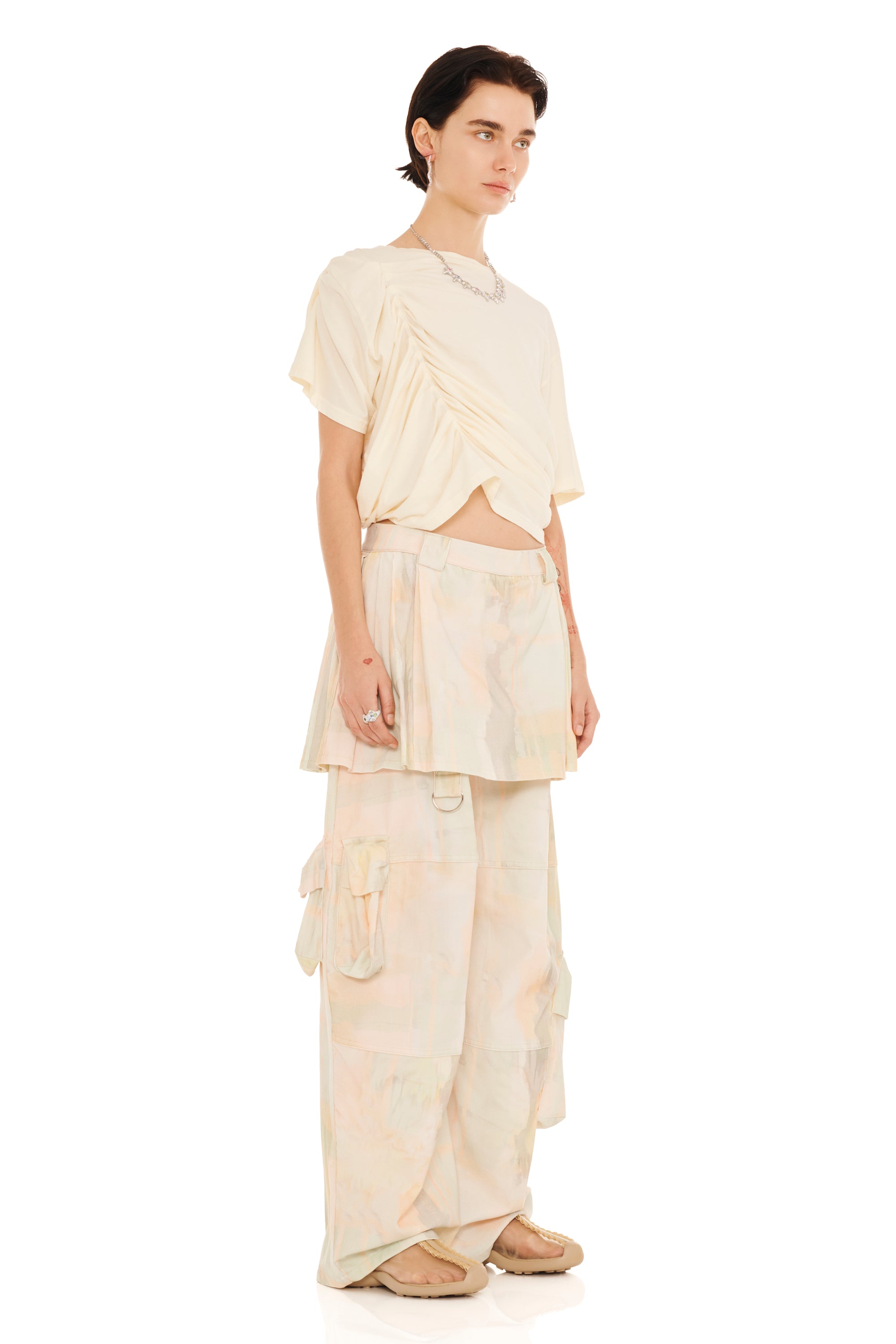 GUA SHA PLAID LAWN SKIRT CARGO PANT