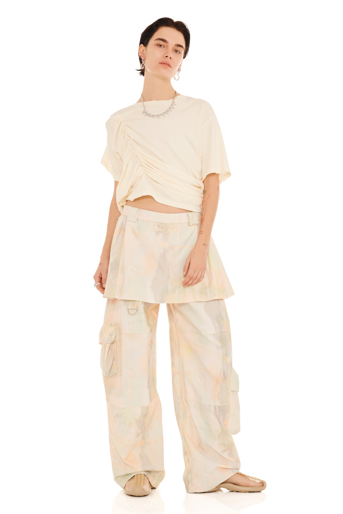 GUA SHA PLAID LAWN SKIRT CARGO PANT
