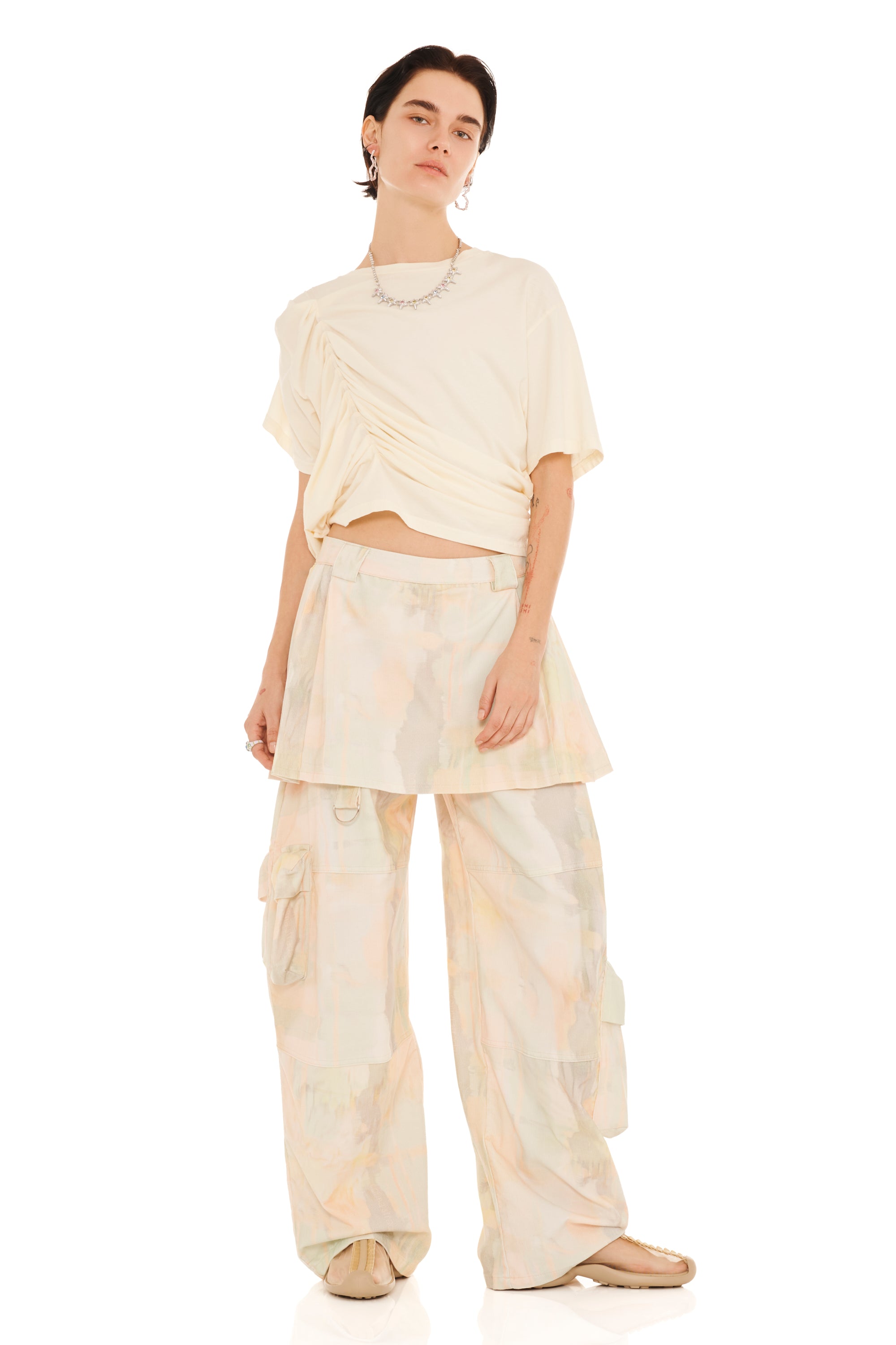 GUA SHA PLAID LAWN SKIRT CARGO PANT