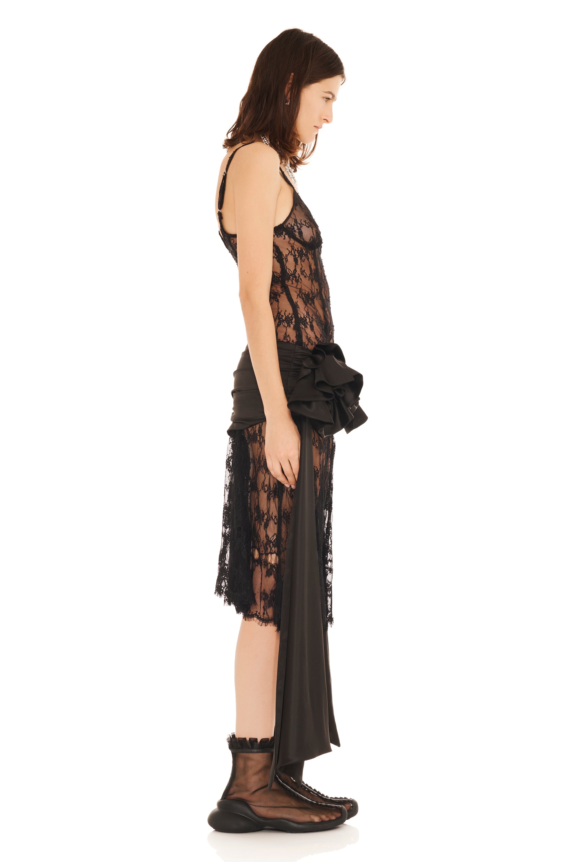 BLACK SATIN PEONY BELT