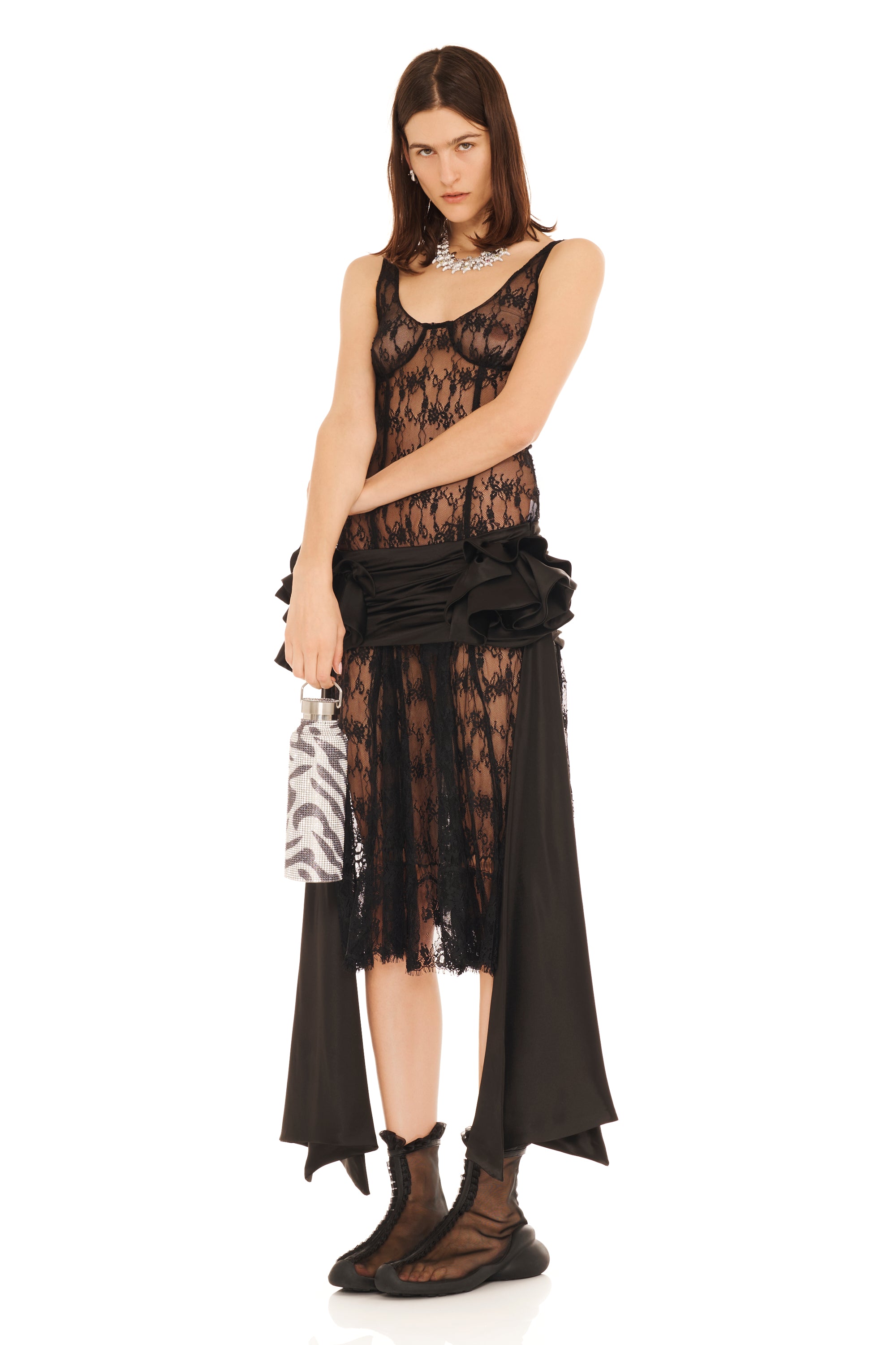 BLACK SATIN PEONY BELT