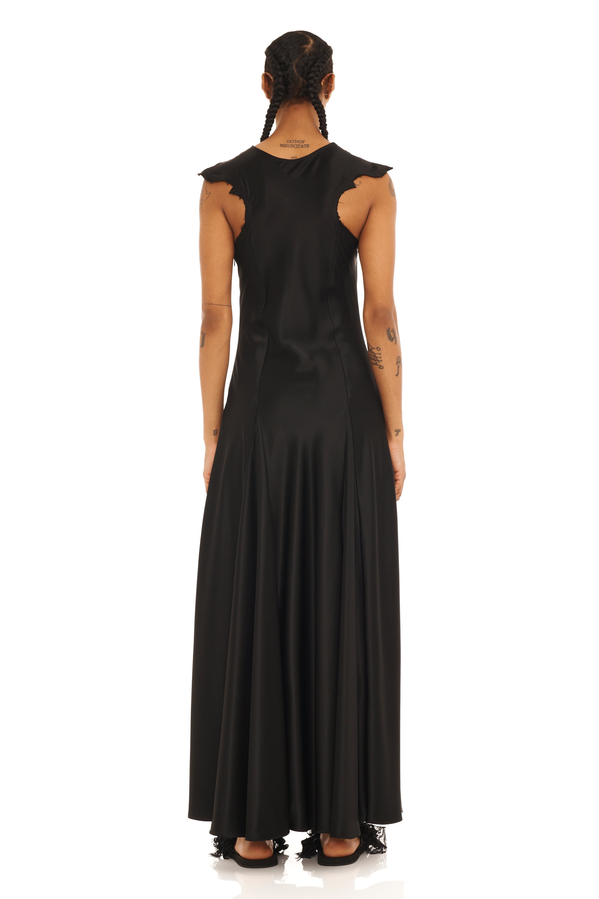 BLACK SATIN PRIMROSE DRESS