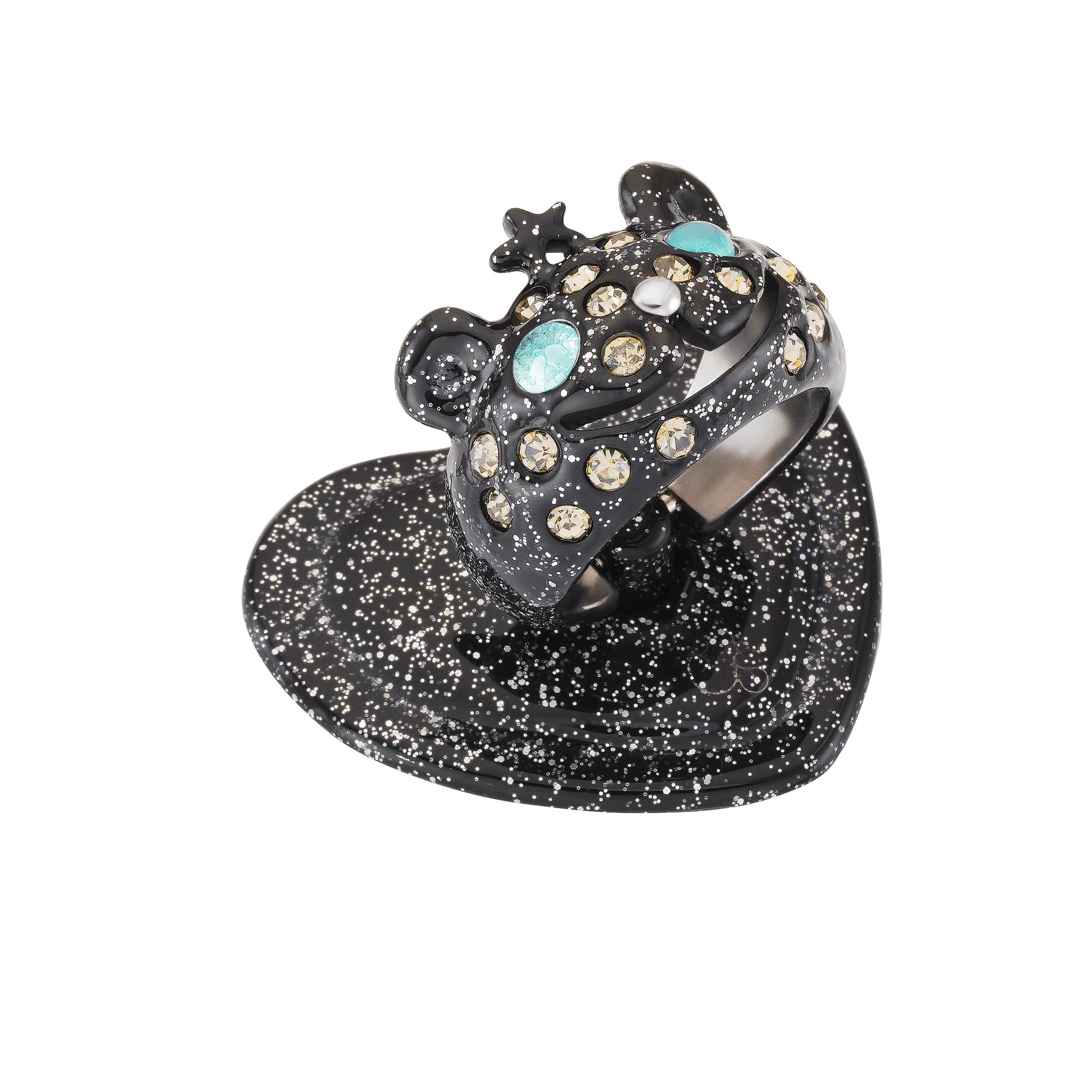 GLITTER BLACK PRINCESS BEAR GRIP RING