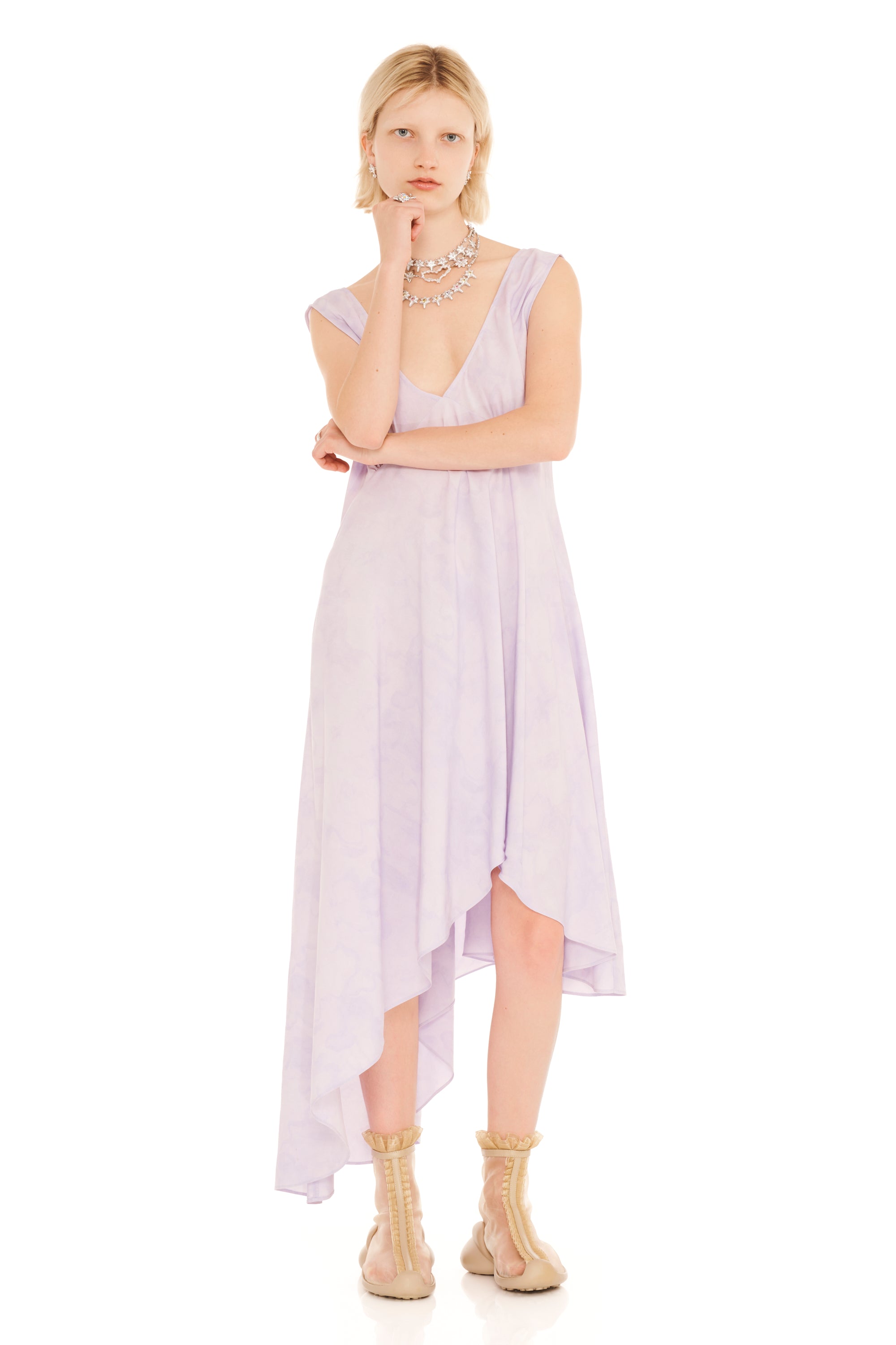 LILAC FLORAL SCRIBBLE TULIP DRESS