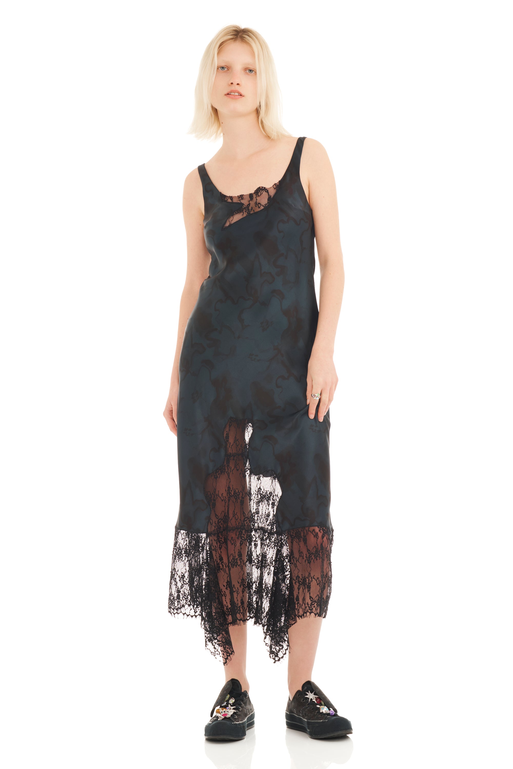 BLACK WATERCOLOR FLORAL ANEMONE DRESS