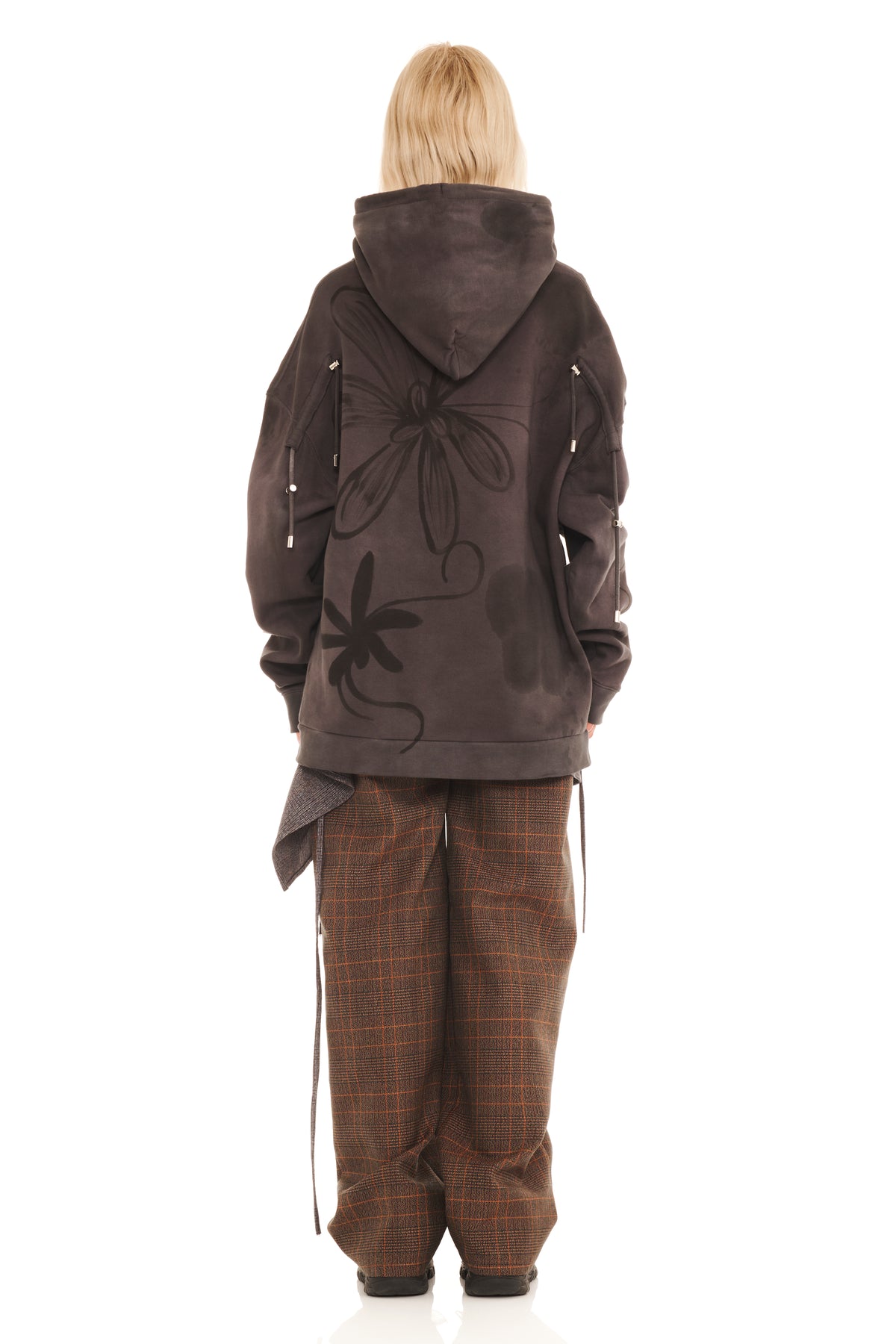 DARK CHARCOAL FLOWERS ARC HOODIE
