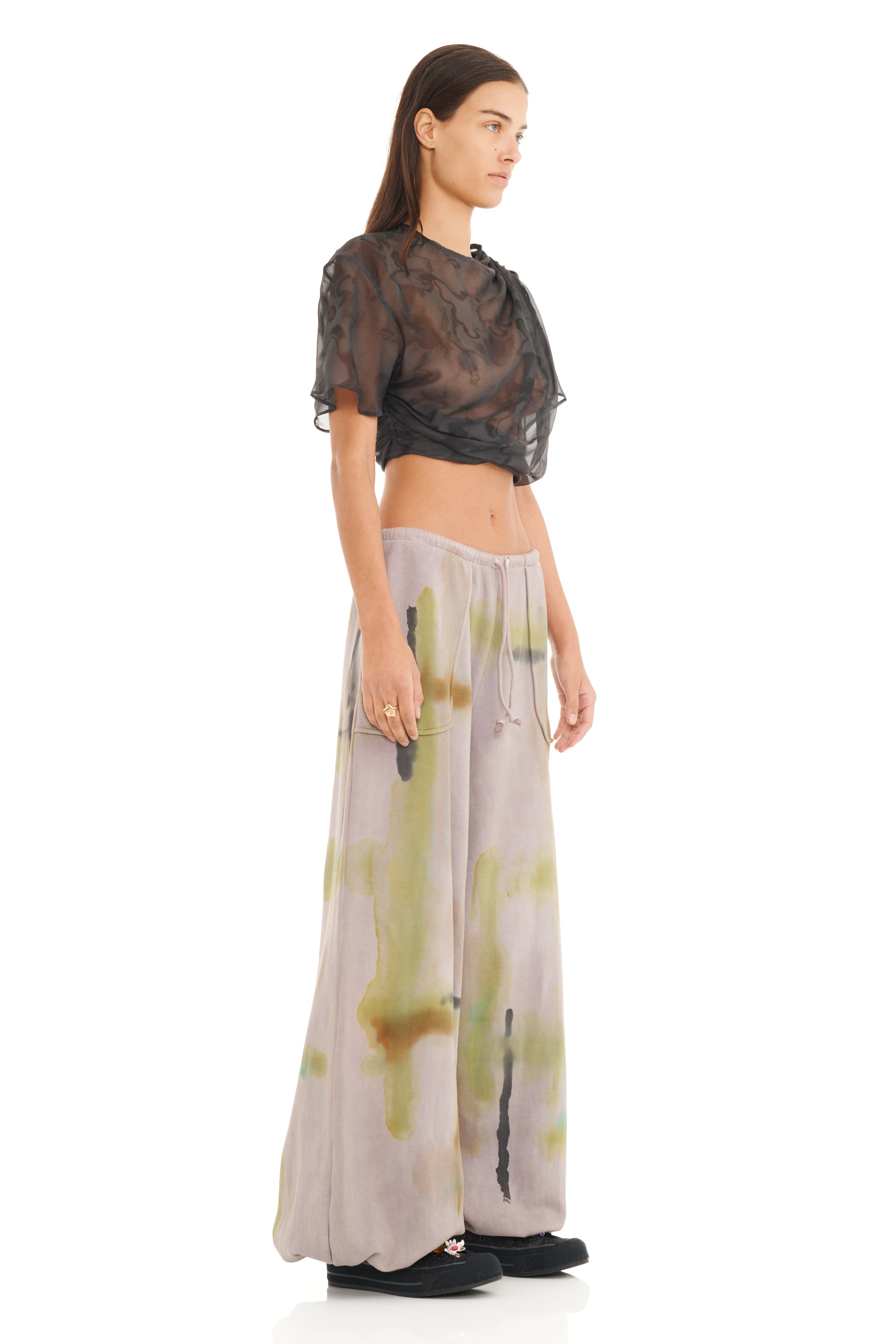 BLACK WATERCOLOR FLORAL EVA DRAPED TOP