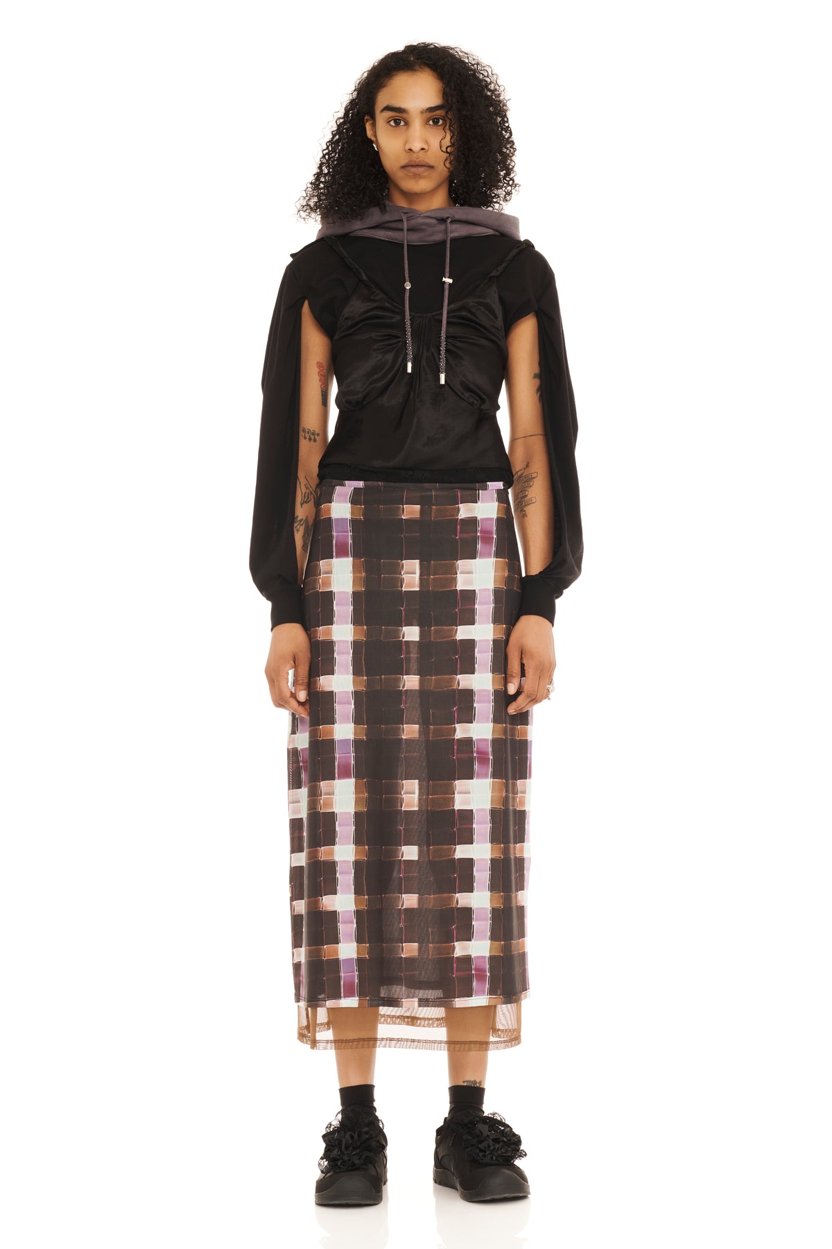 CHOCOLATE PAINTED PLAID CARDIO SKIRT