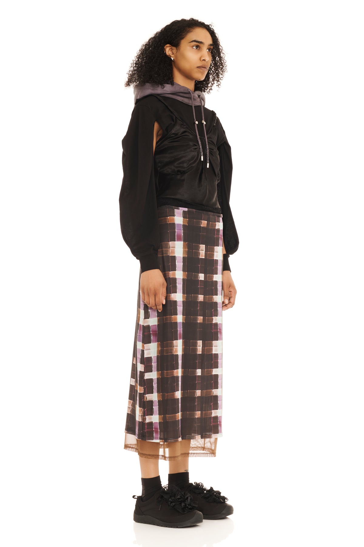 CHOCOLATE PAINTED PLAID CARDIO SKIRT