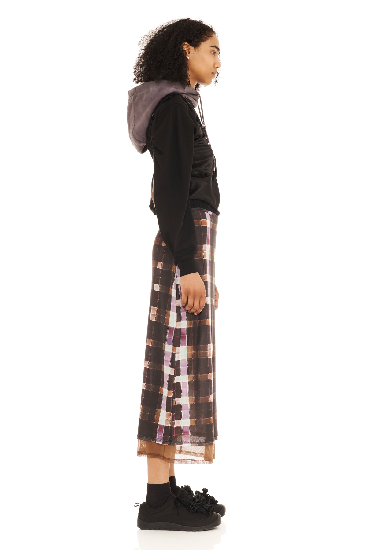 CHOCOLATE PAINTED PLAID CARDIO SKIRT