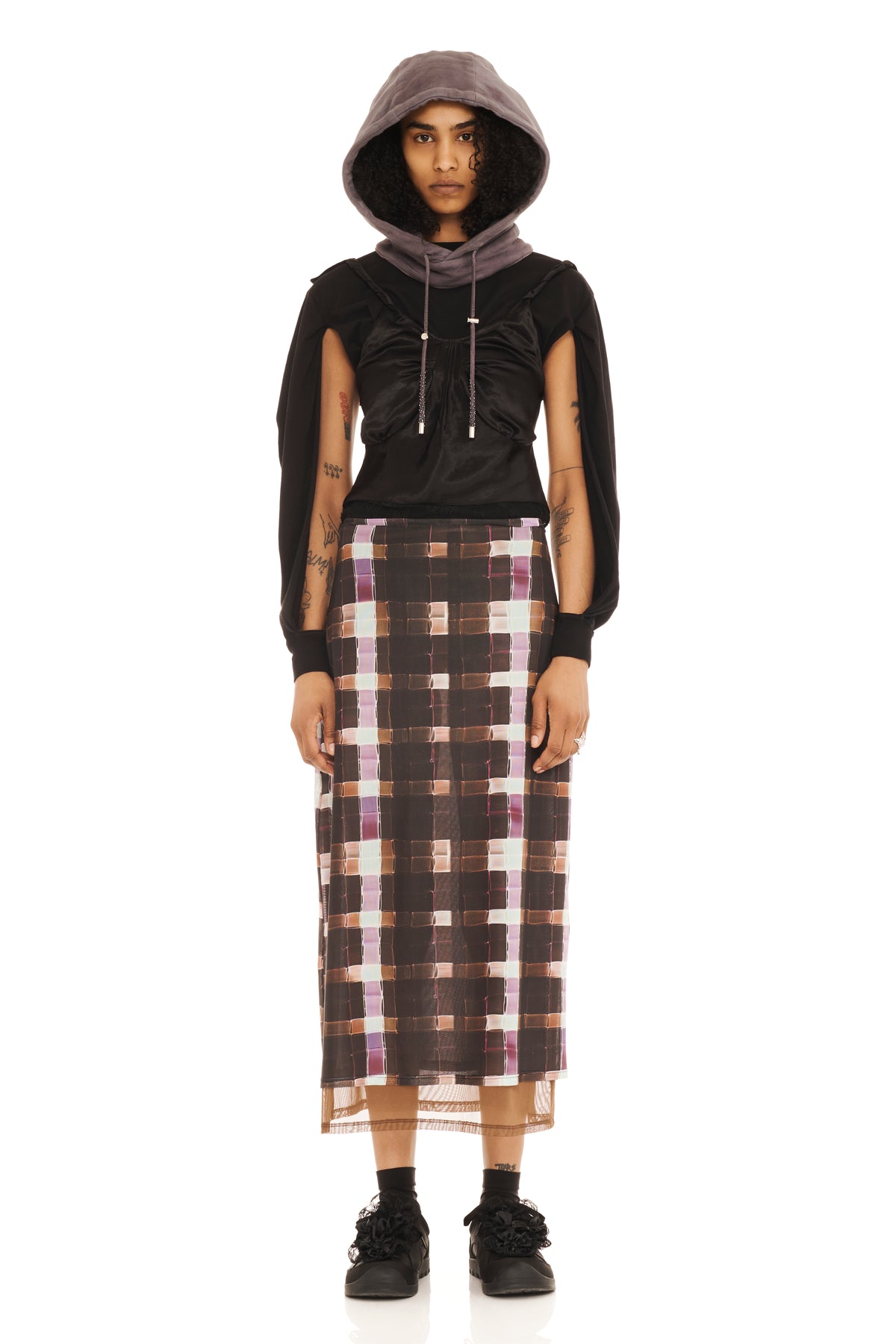 CHOCOLATE PAINTED PLAID CARDIO SKIRT
