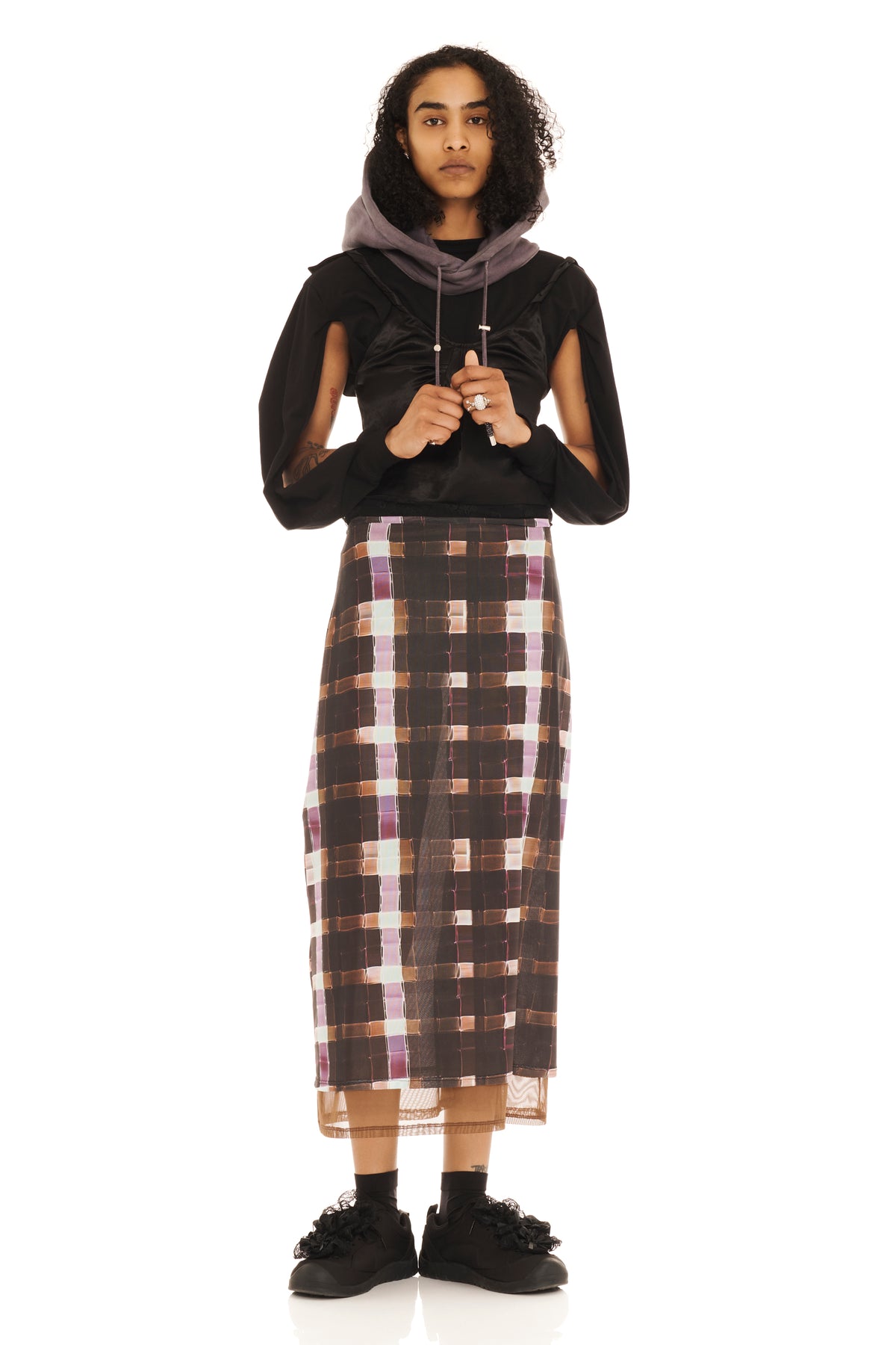 CHOCOLATE PAINTED PLAID CARDIO SKIRT