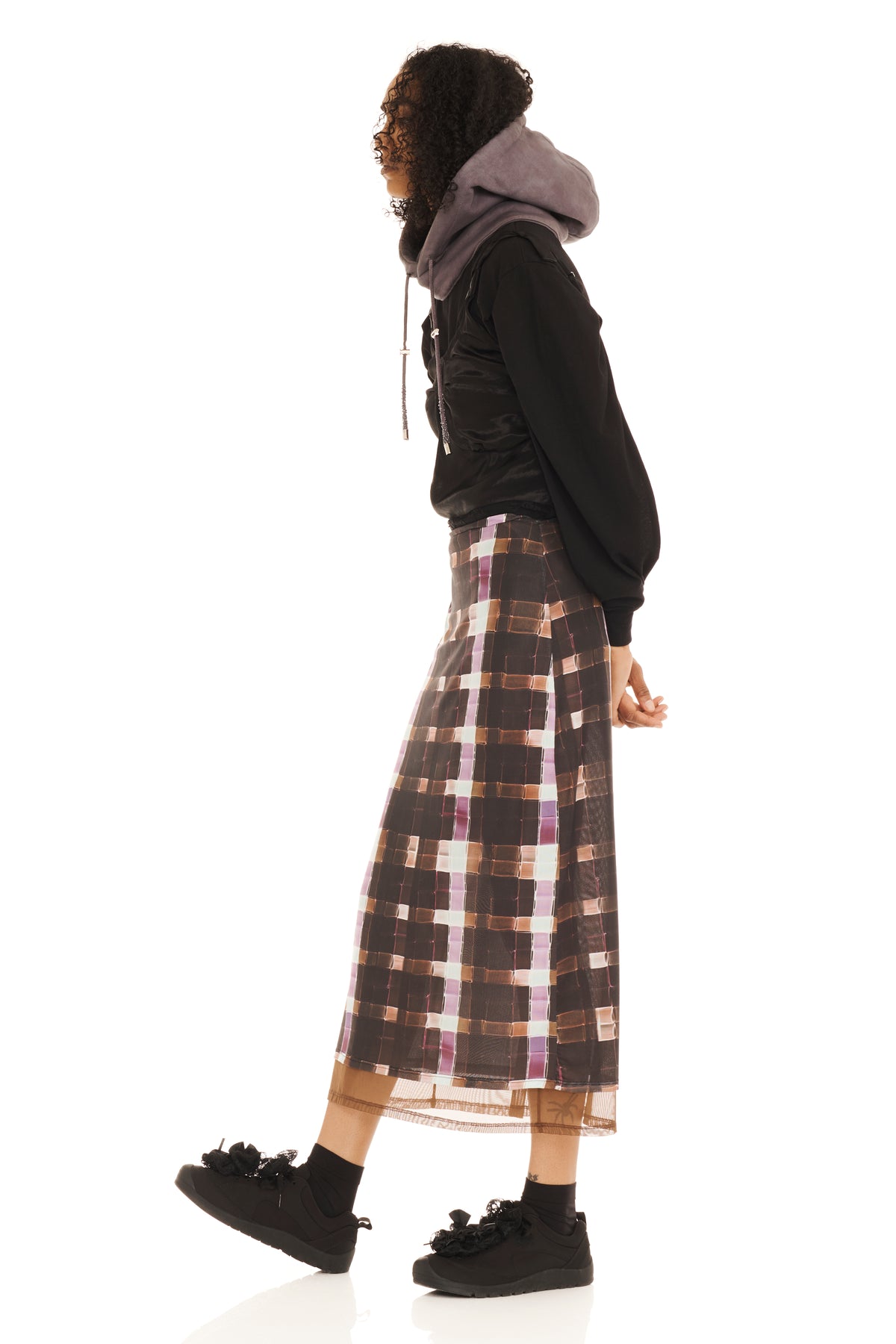 CHOCOLATE PAINTED PLAID CARDIO SKIRT