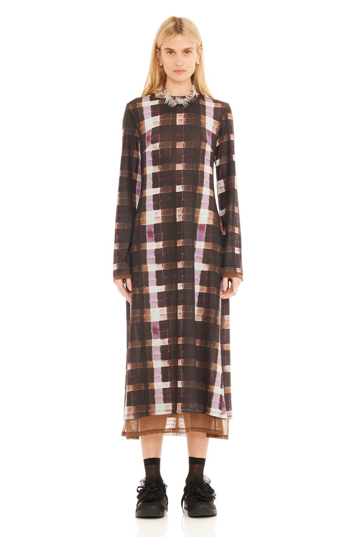CHOCOLATE PAINTED PLAID CARDIO YURI DRESS