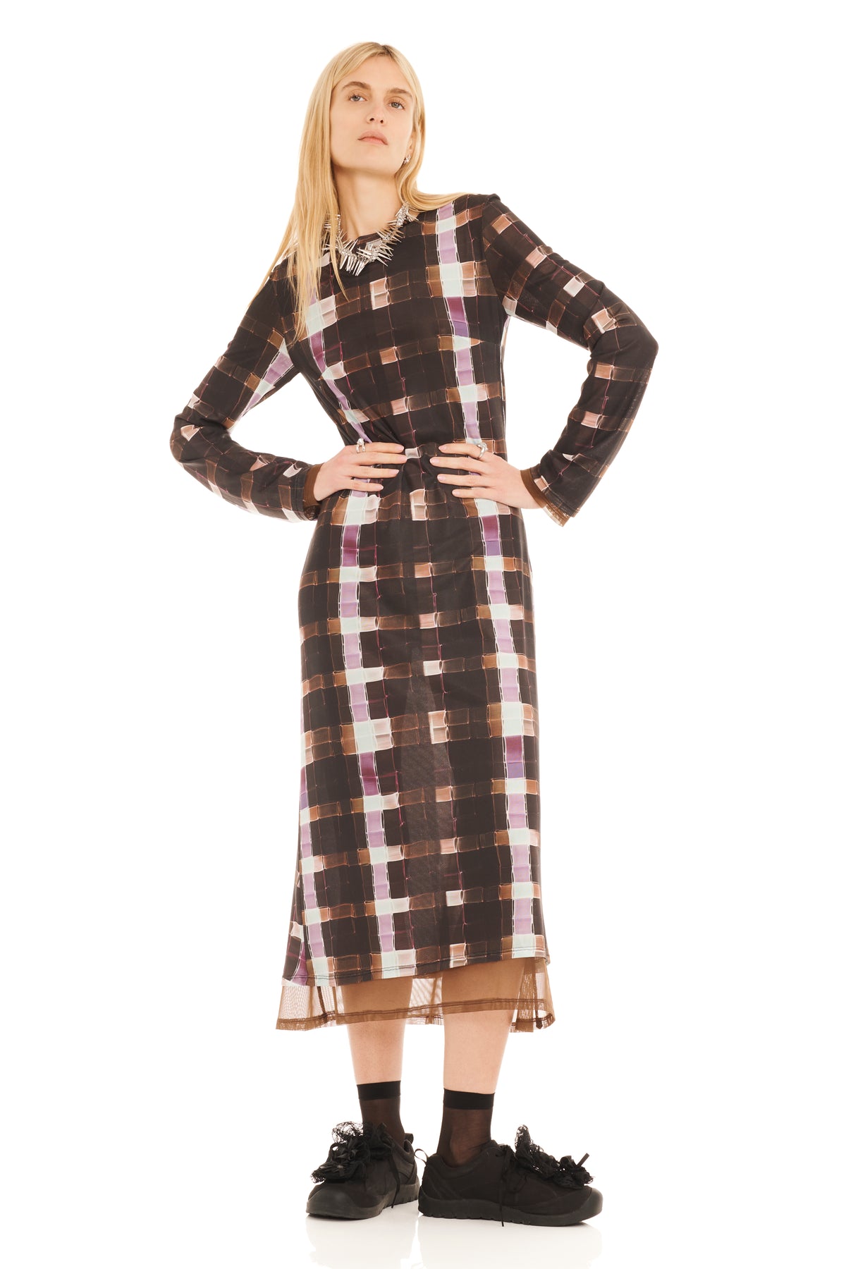 CHOCOLATE PAINTED PLAID CARDIO YURI DRESS