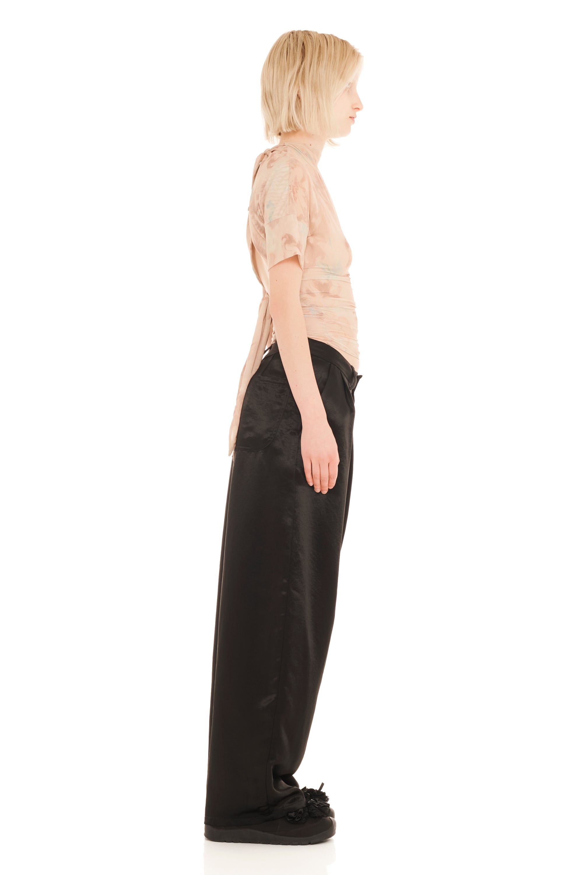 BLACK SATIN CATCHFLY TROUSER