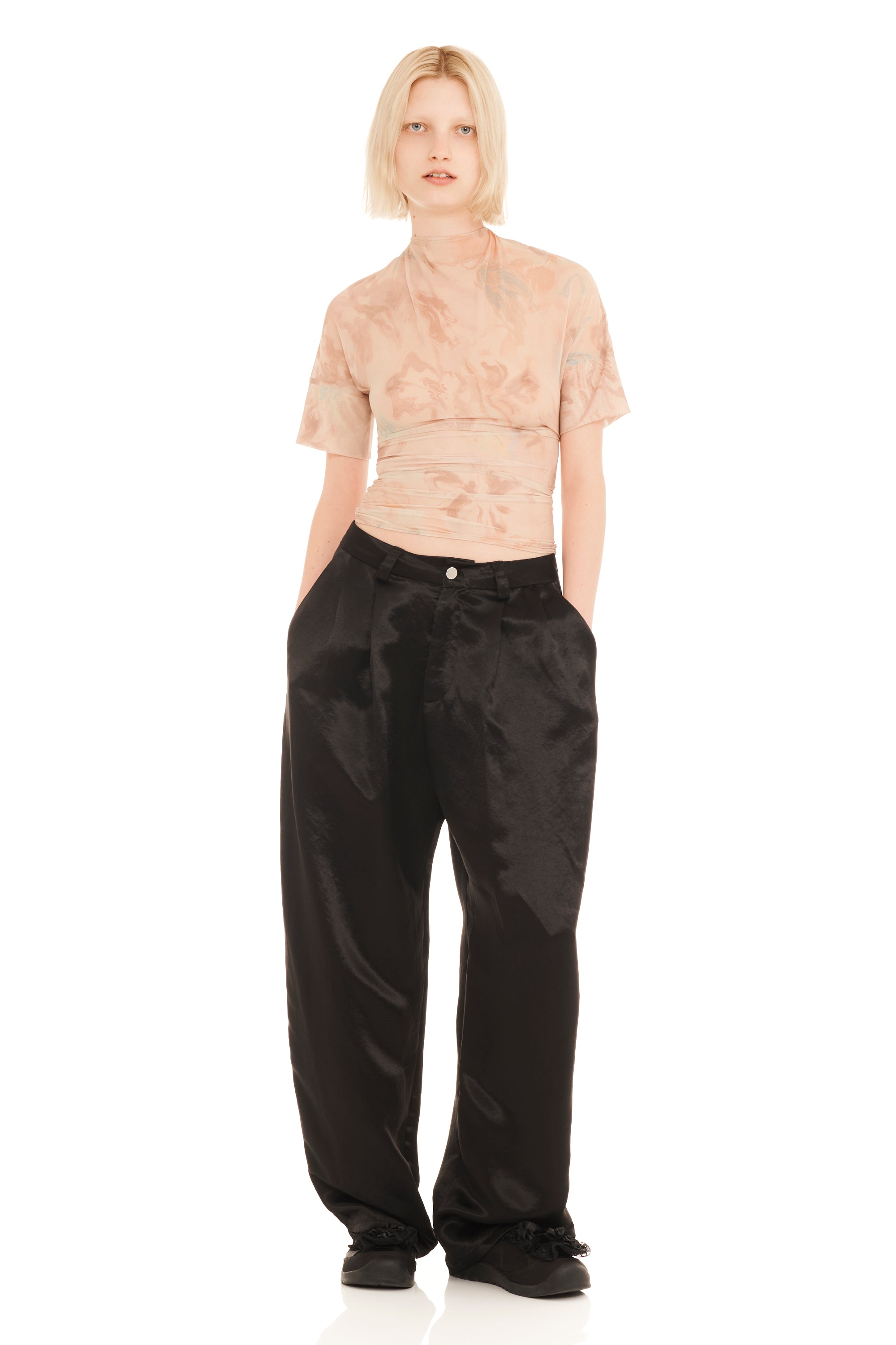 BLACK SATIN CATCHFLY TROUSER