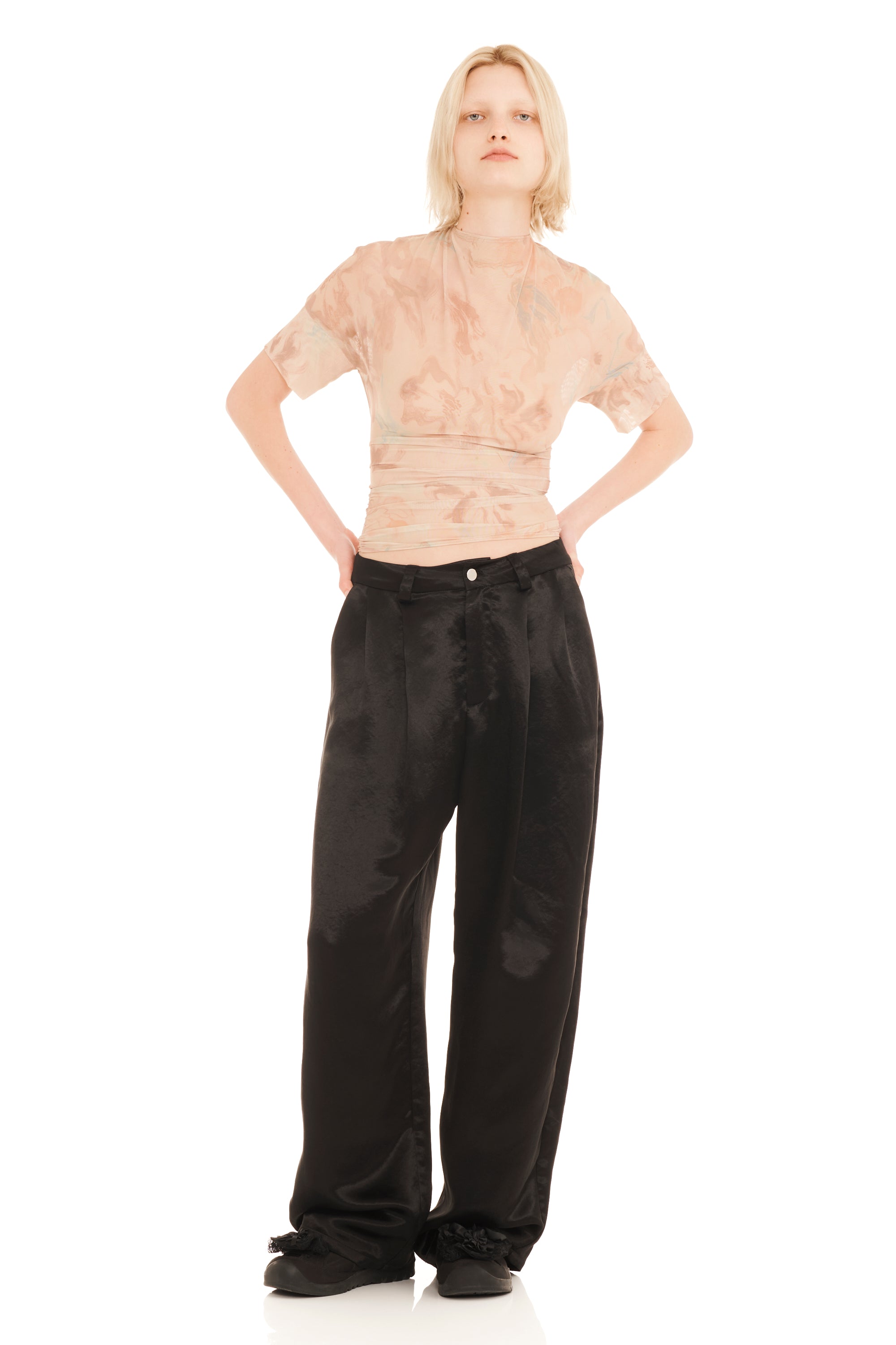 BLACK SATIN CATCHFLY TROUSER