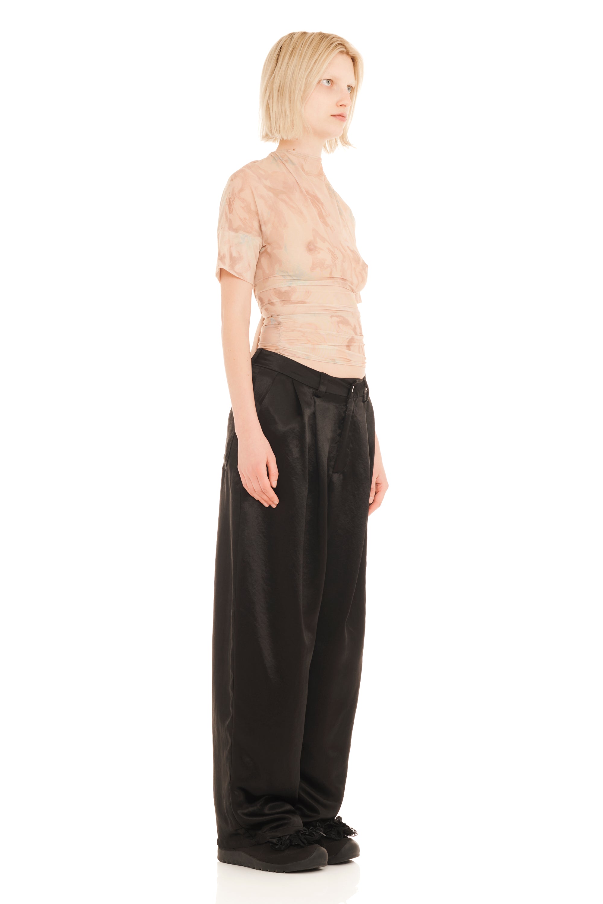 BLACK SATIN CATCHFLY TROUSER