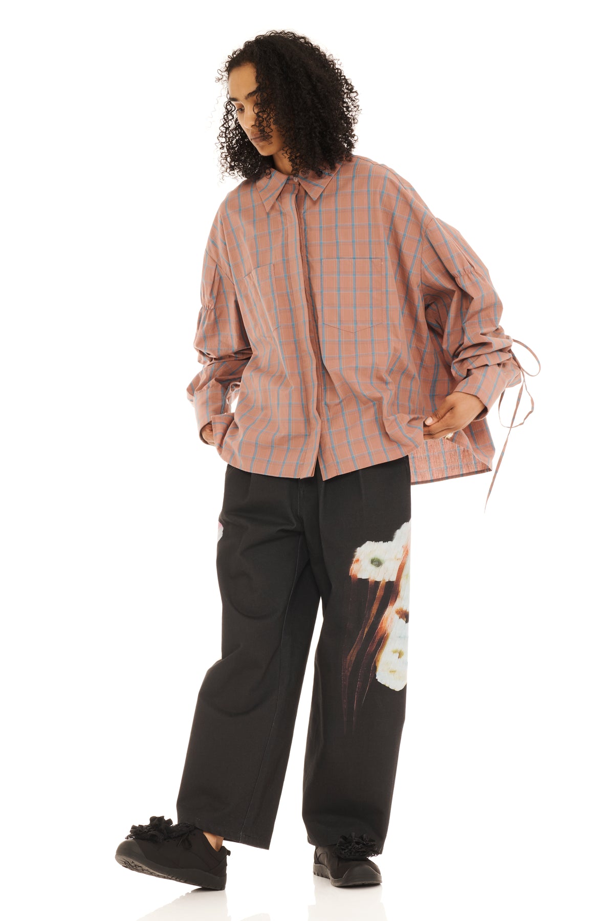 MAUVE PLAID CHASON SCRUNCH SHIRT
