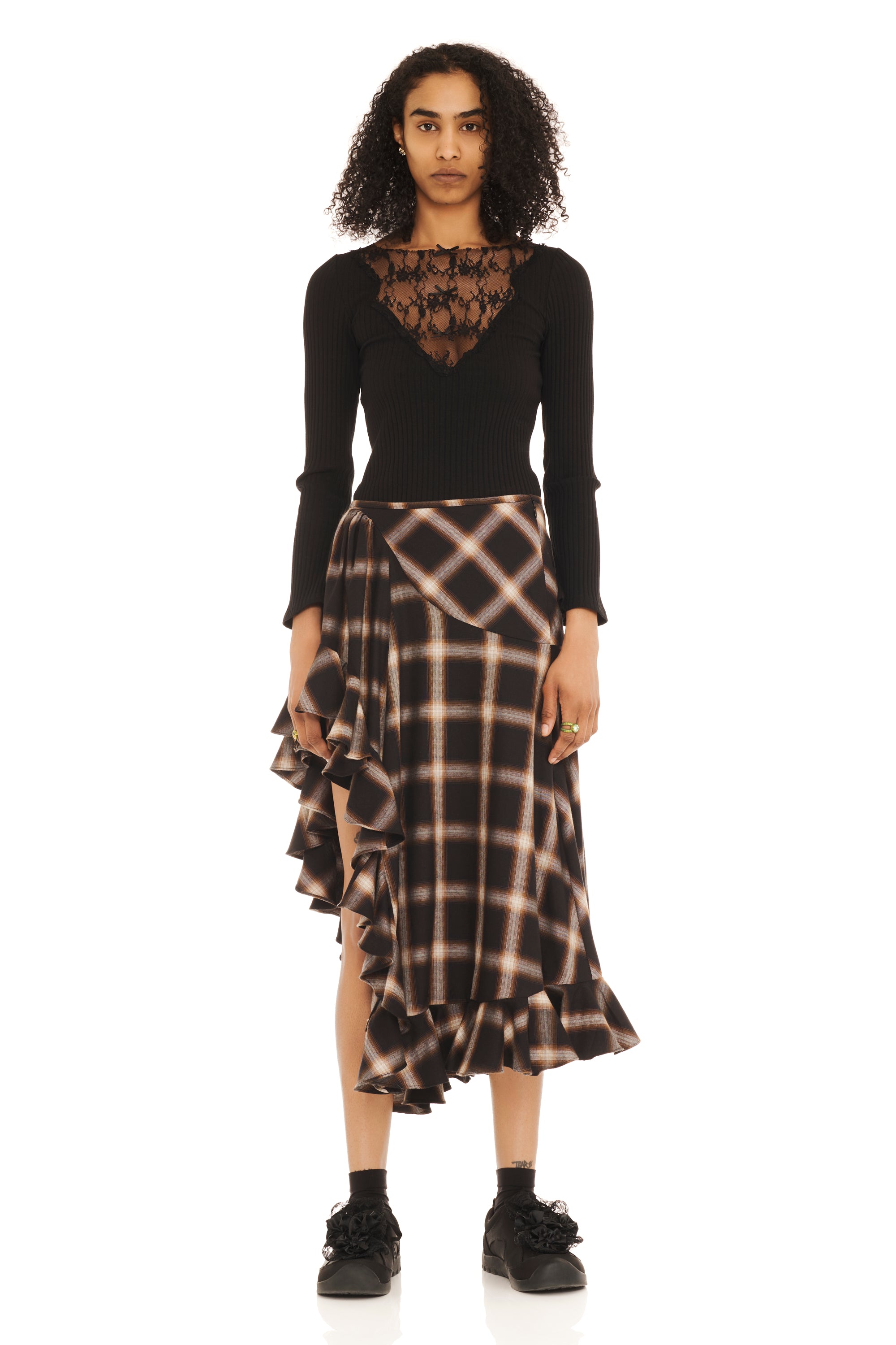 BLACK PLAID FLORIST SKIRT
