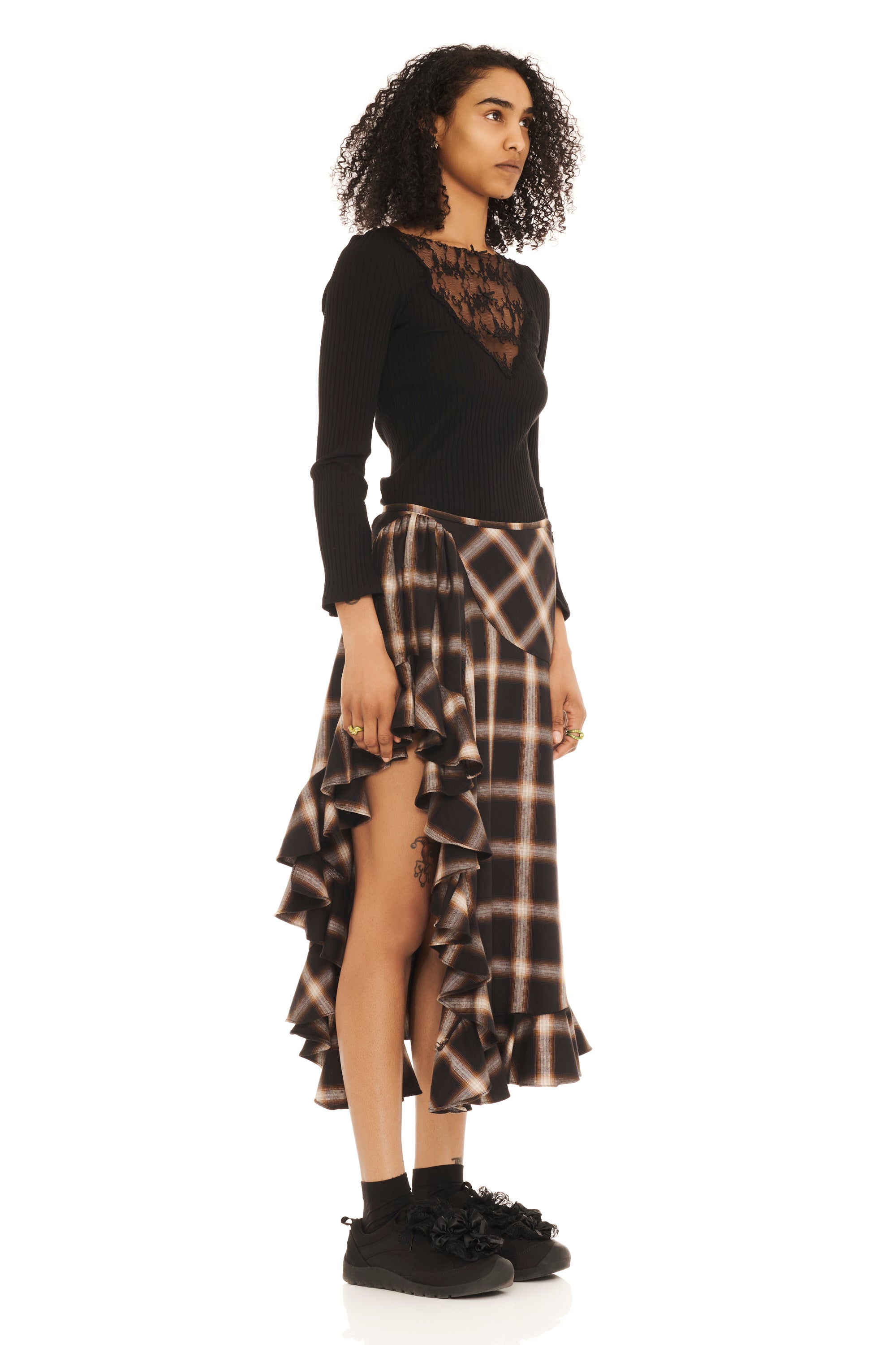 BLACK PLAID FLORIST SKIRT