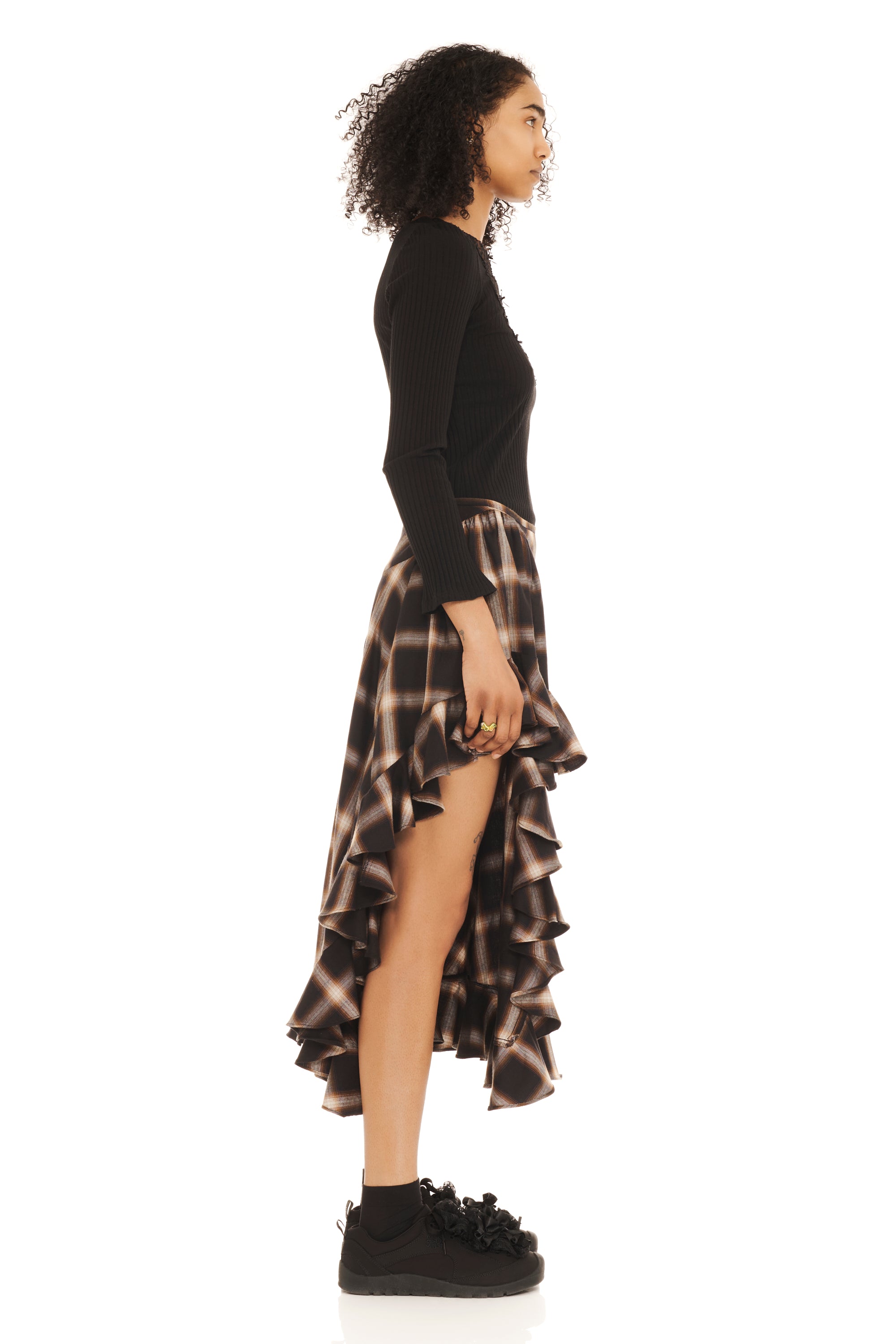 BLACK PLAID FLORIST SKIRT