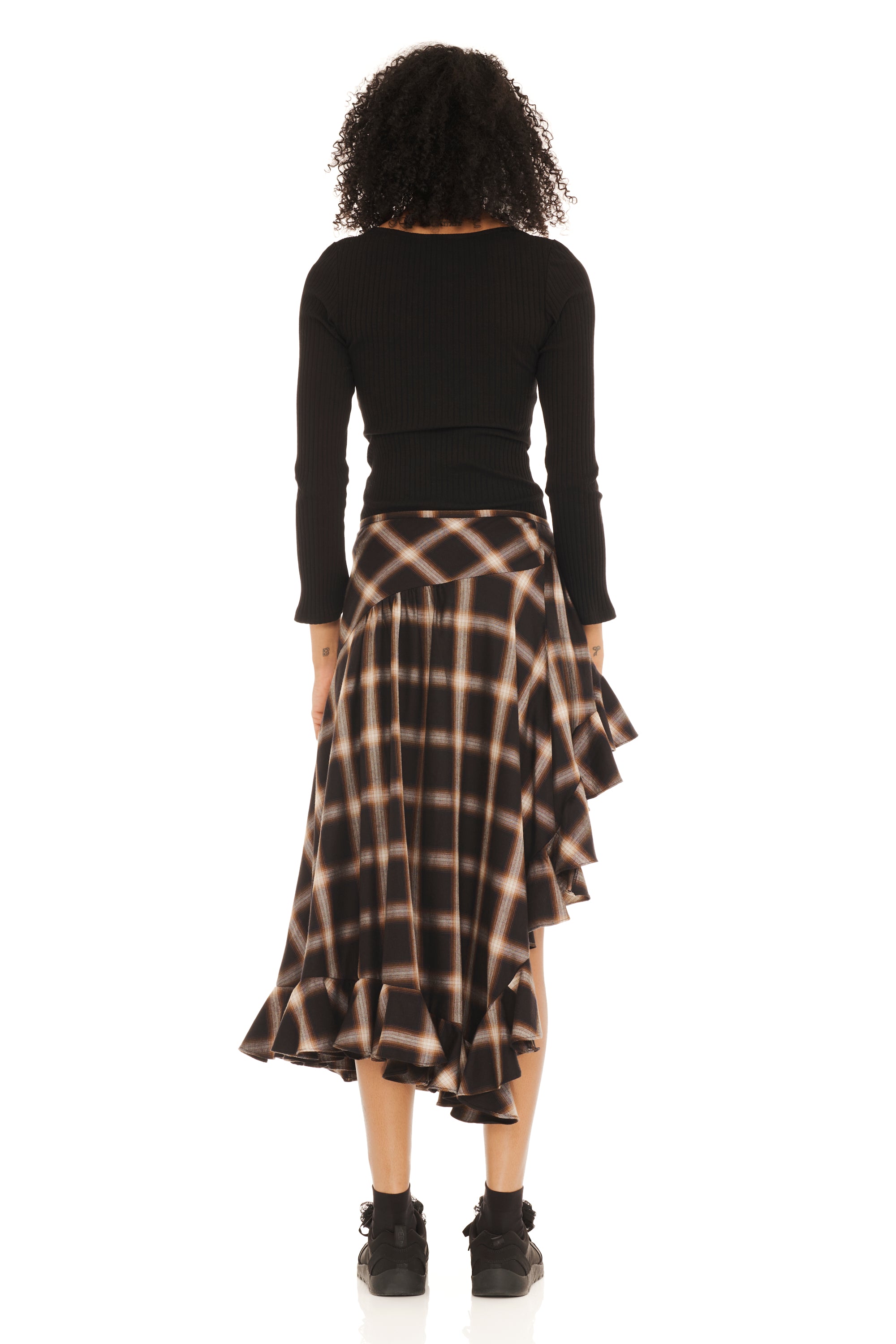 BLACK PLAID FLORIST SKIRT