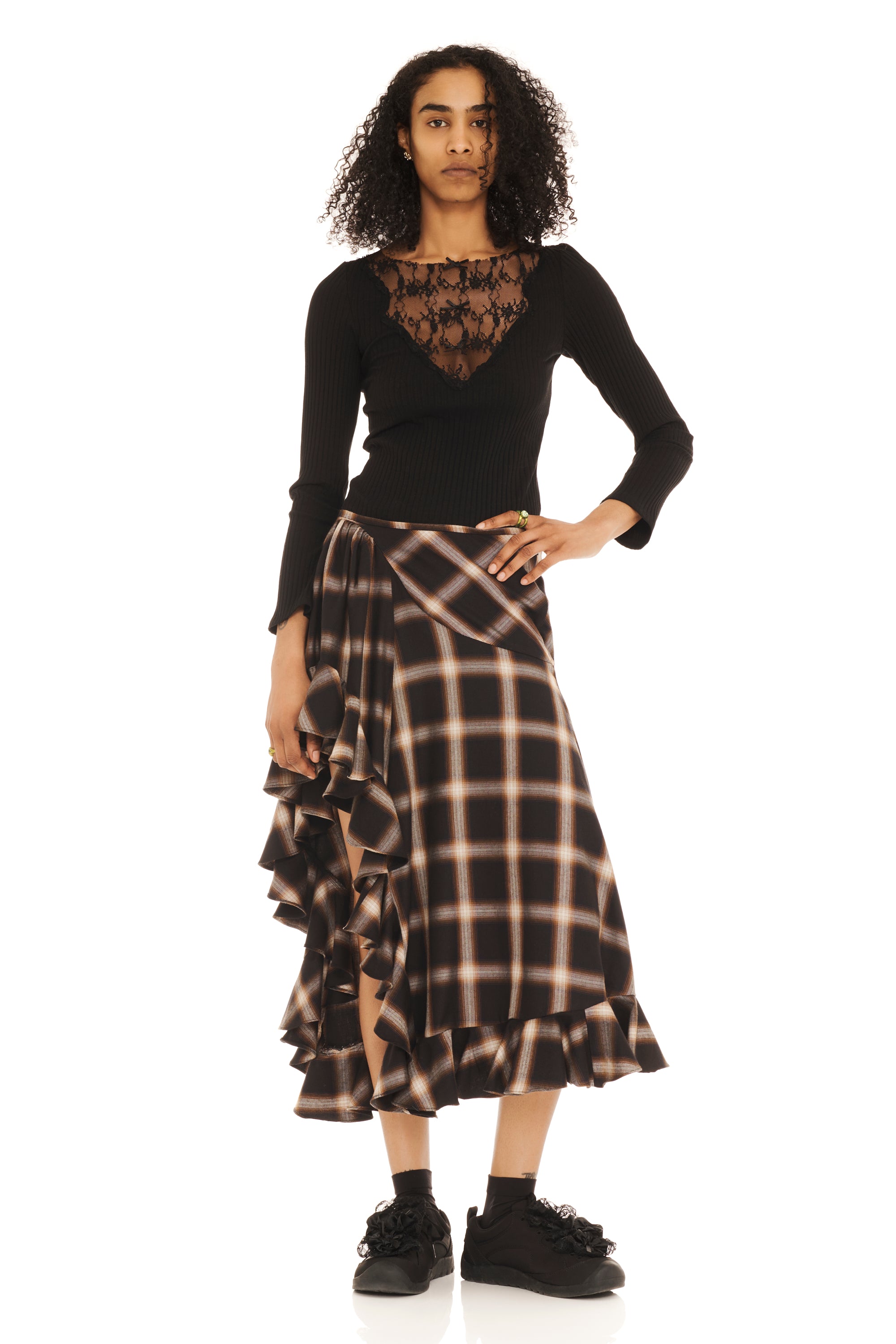 BLACK PLAID FLORIST SKIRT