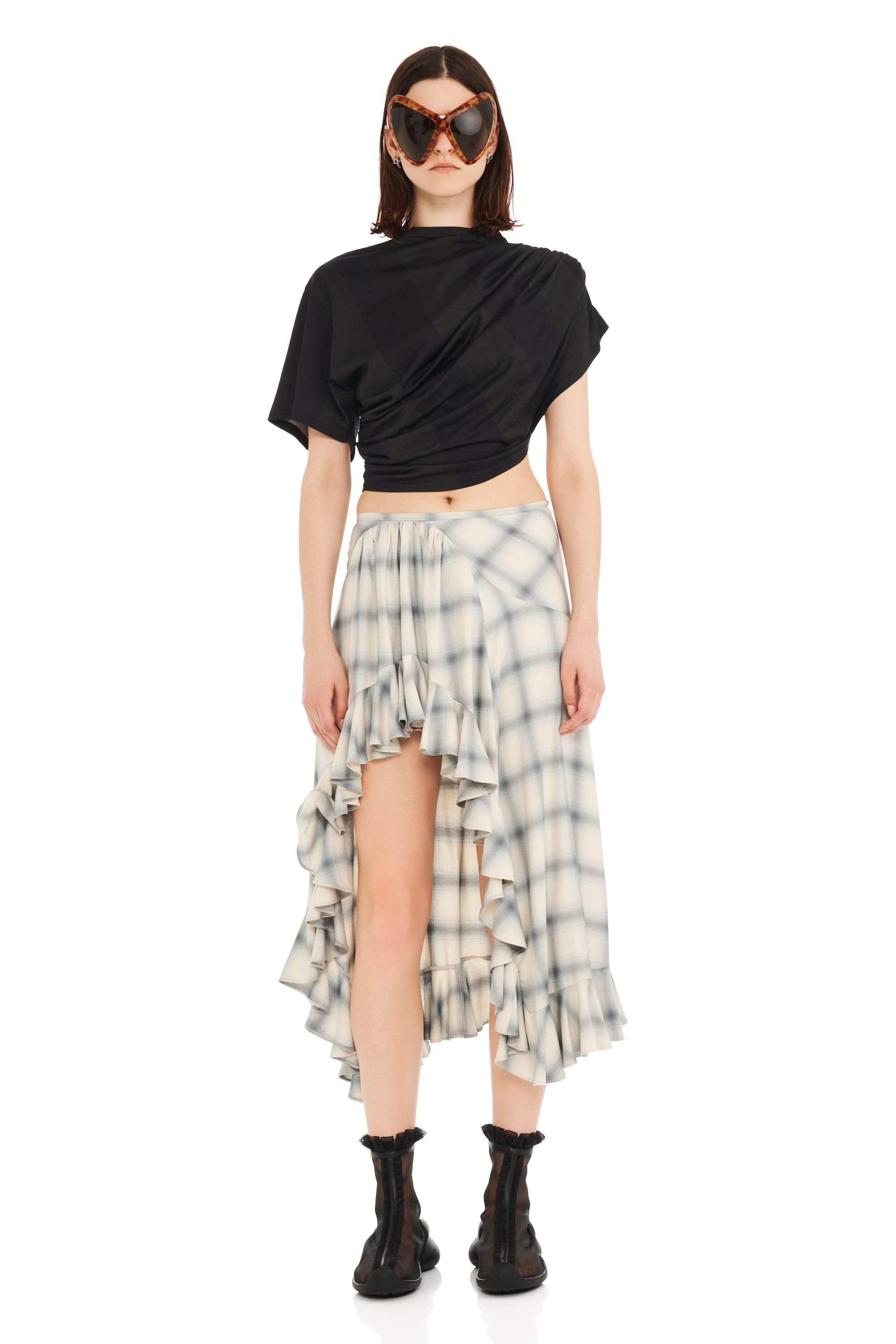 CLOUDY PLAID FLORIST SKIRT