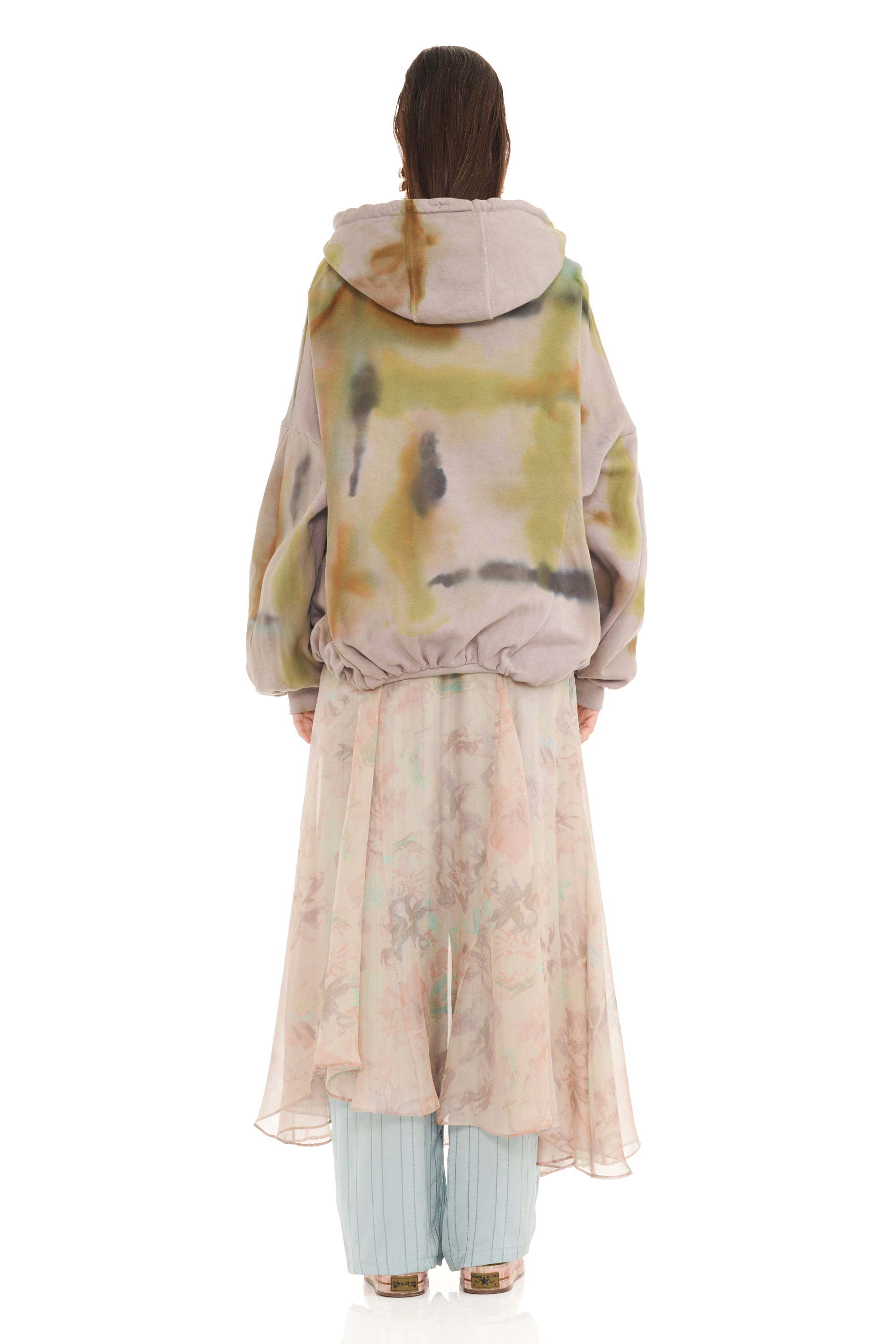 PAINTED FOG GATHERED ZIP UP HOODIE