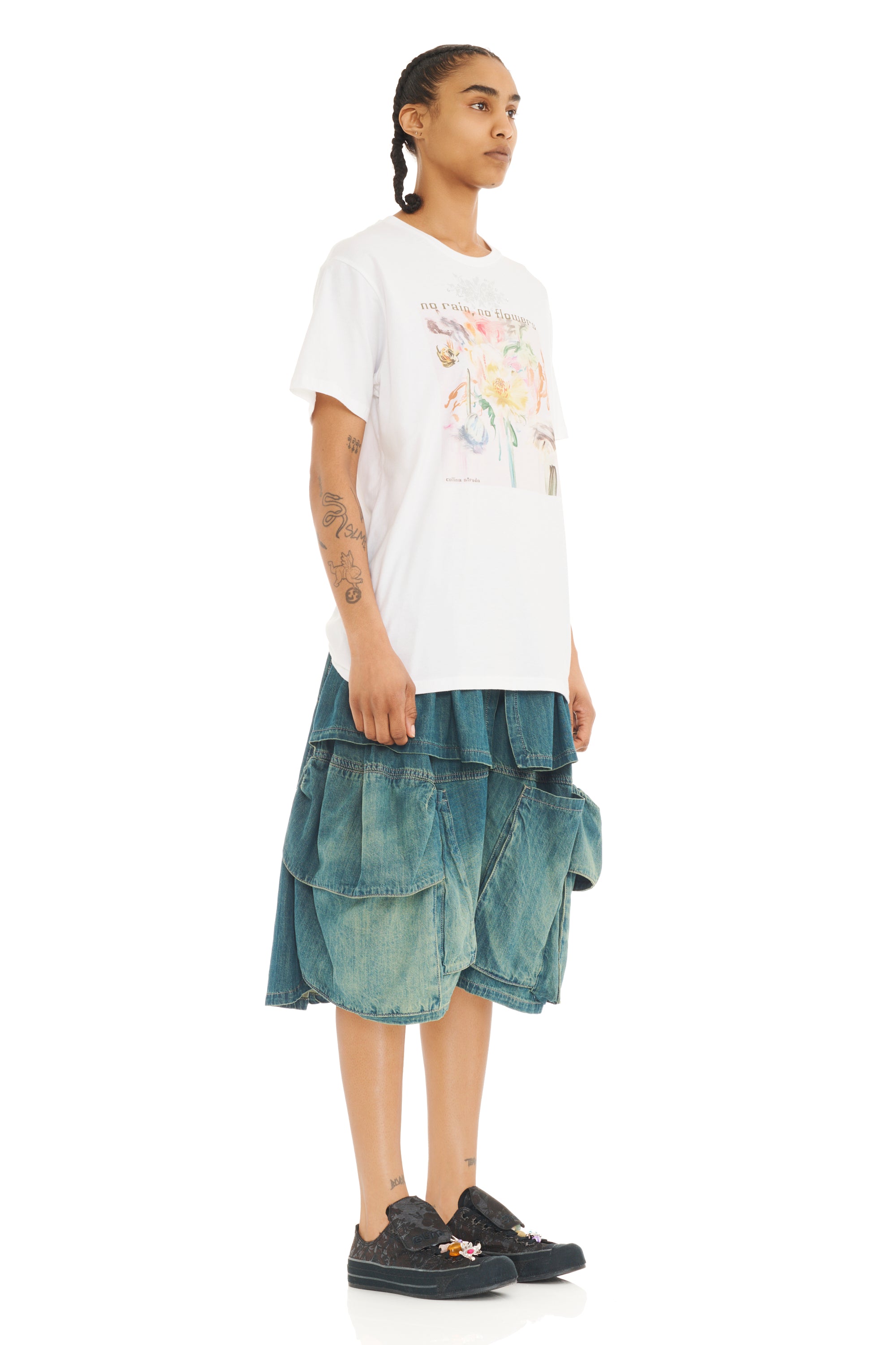 WHITE NO RAIN, NO FLOWERS RHINESTONE GRAPHIC TEE