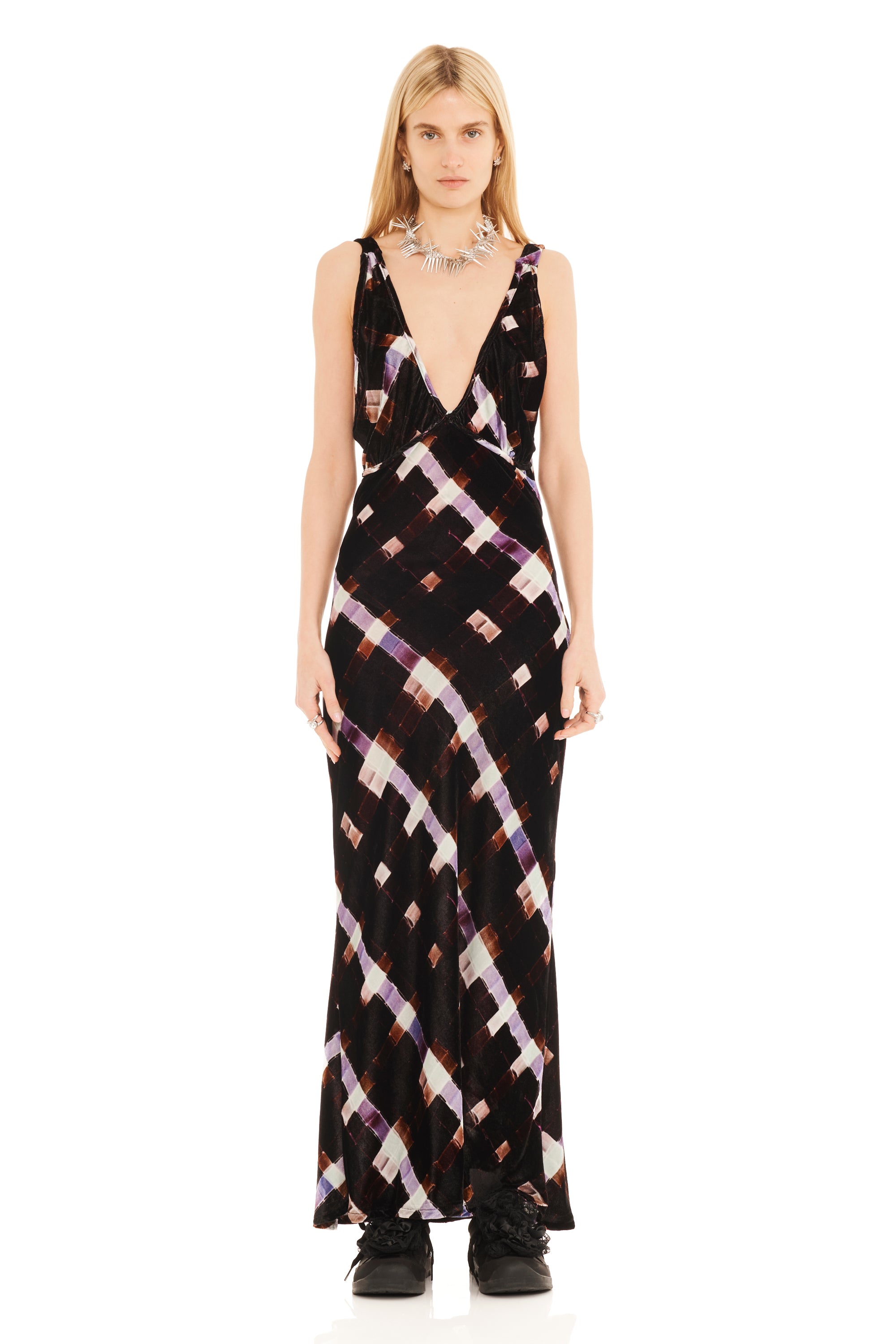 CHOCOLATE PAINTED PLAID JACQUELINE DRESS