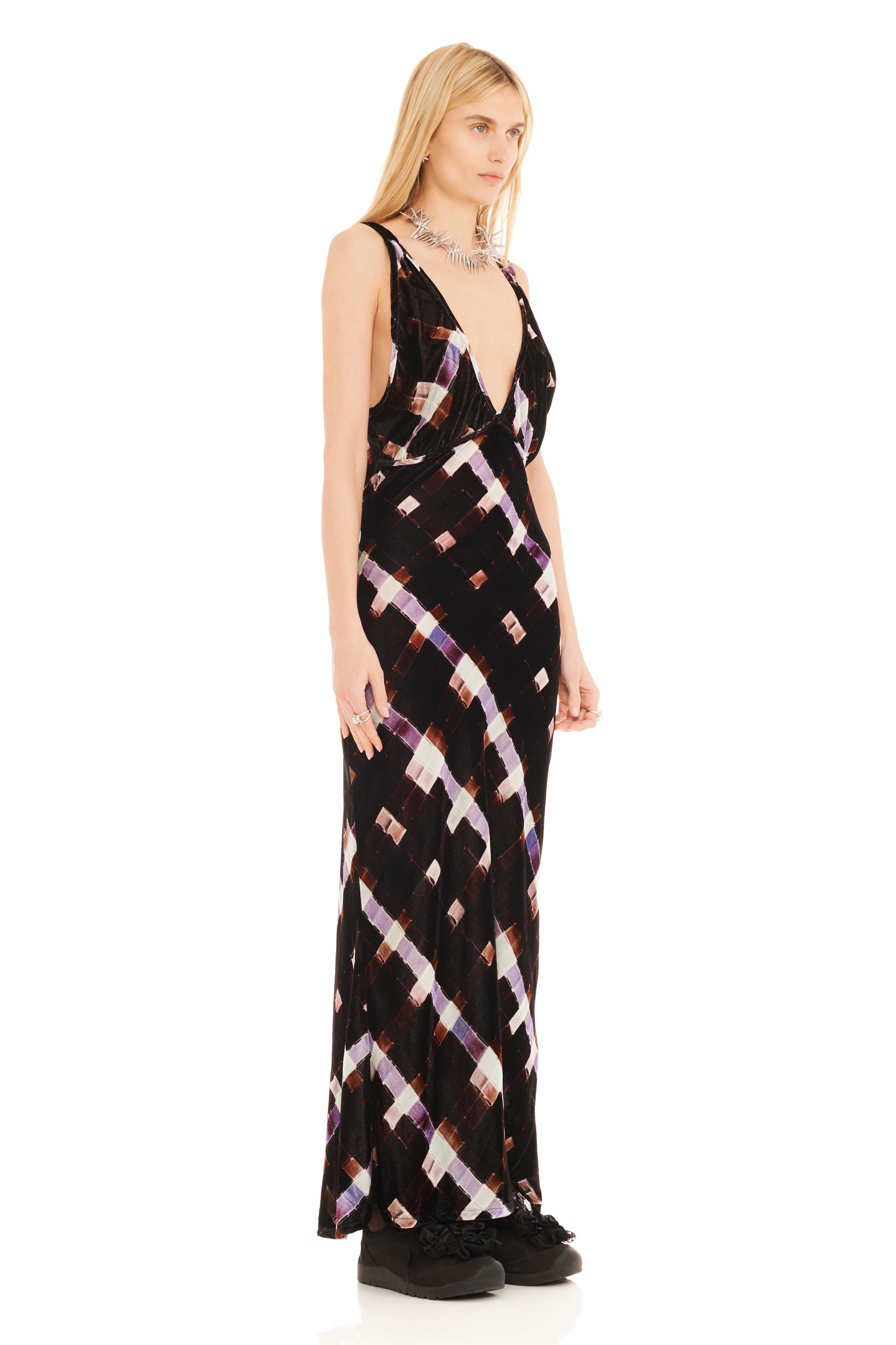 CHOCOLATE PAINTED PLAID JACQUELINE DRESS