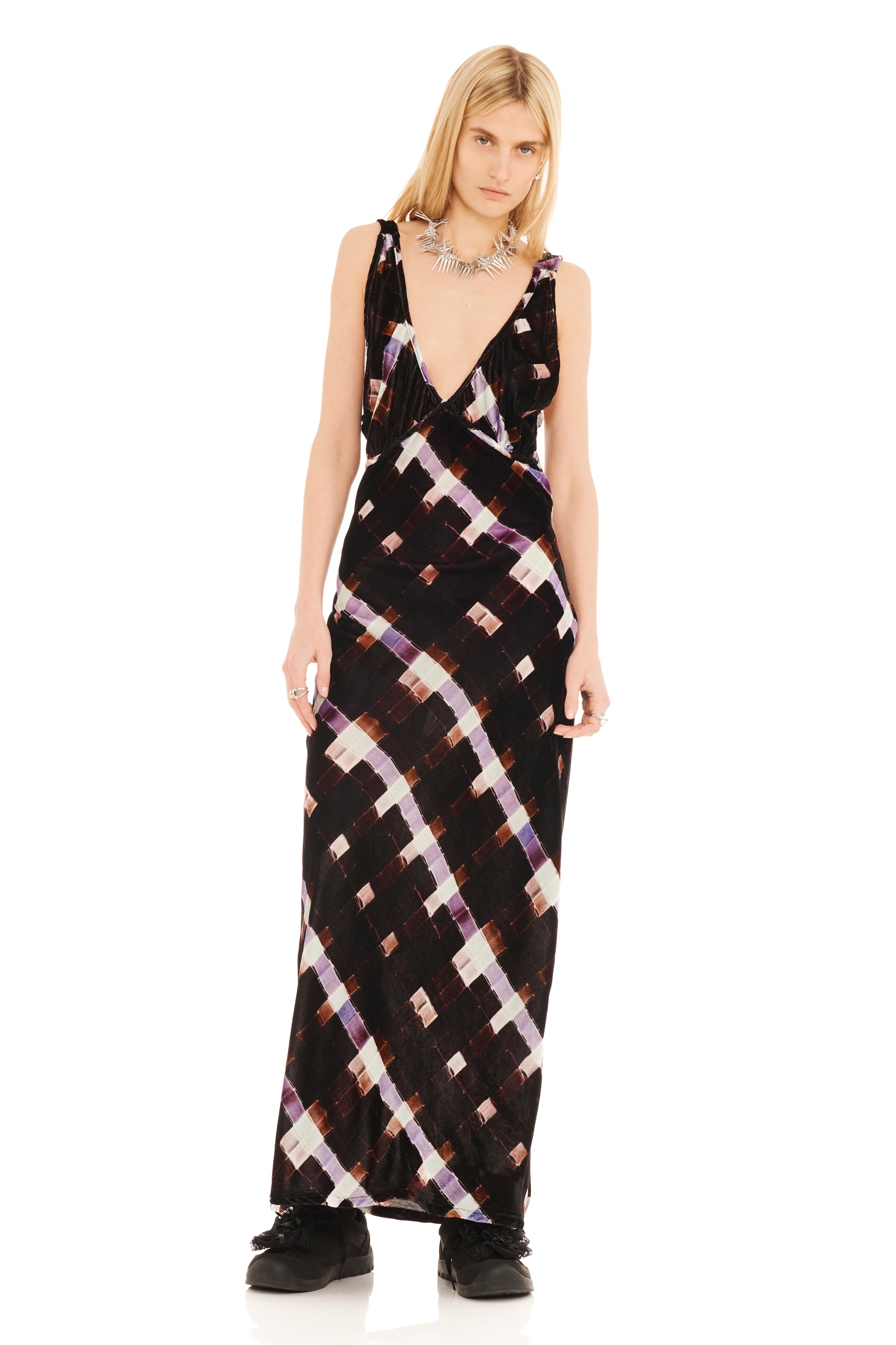 CHOCOLATE PAINTED PLAID JACQUELINE DRESS