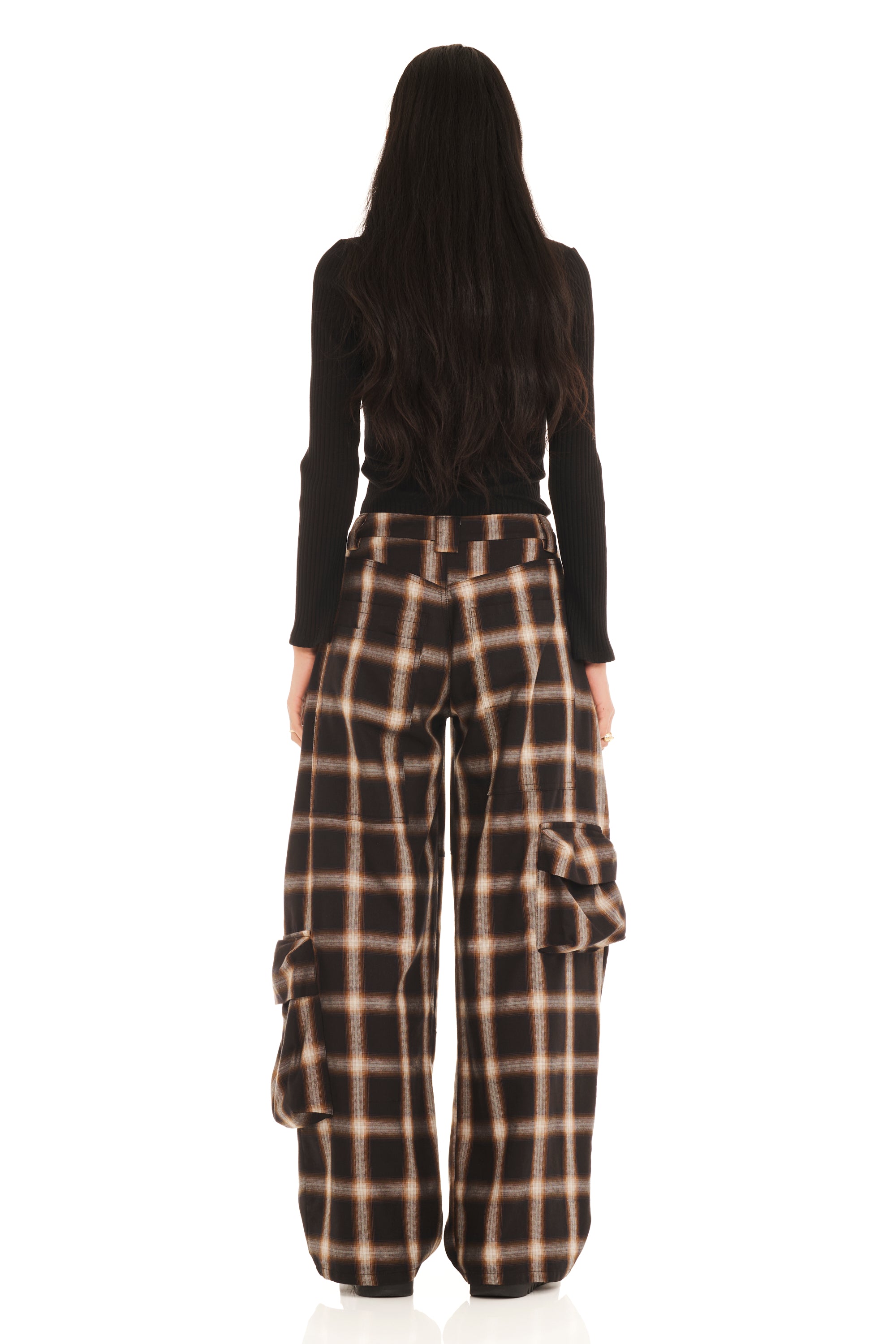 BLACK PLAID LAWN CARGO PANT