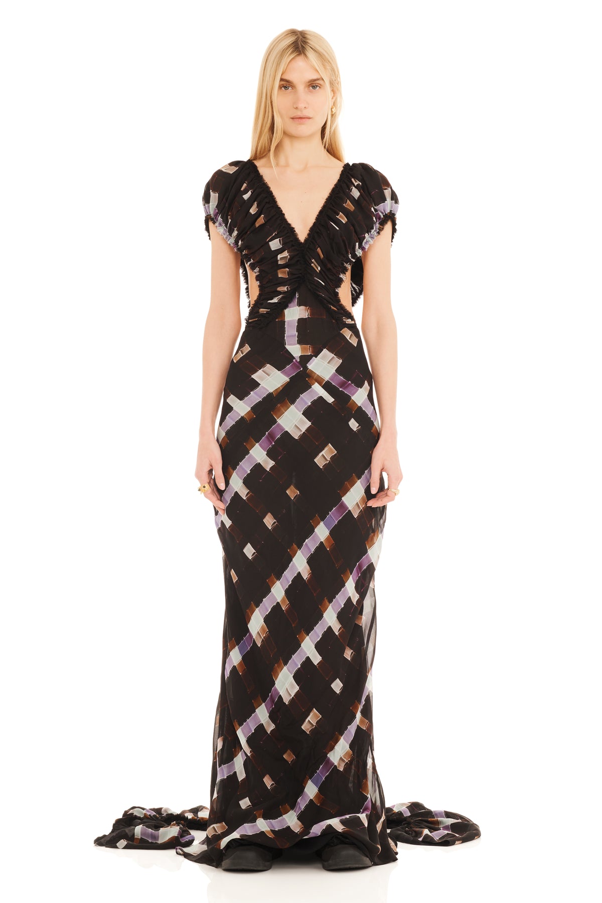 CHOCOLATE PAINTED PLAID LILITH DRESS