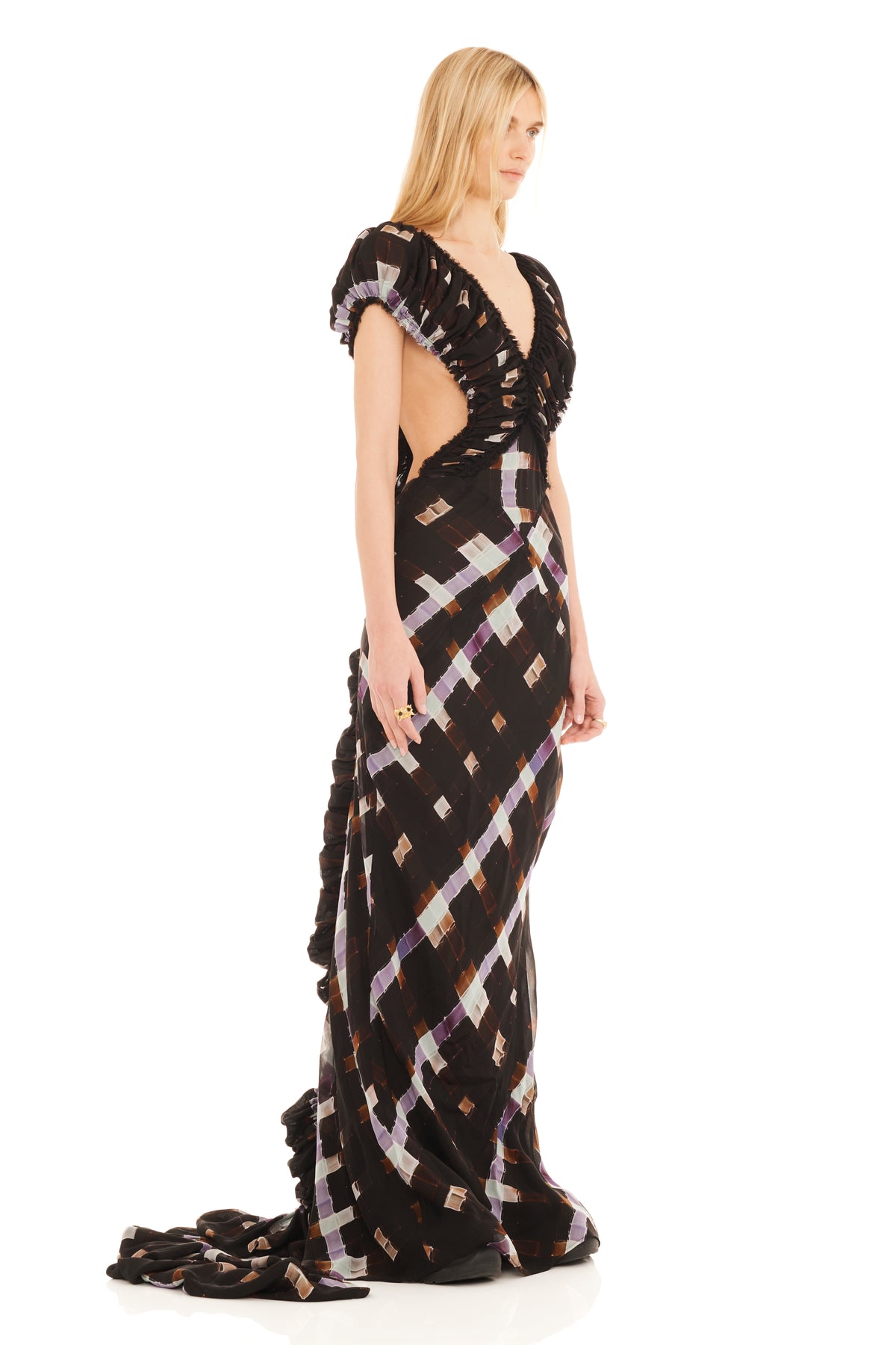 CHOCOLATE PAINTED PLAID LILITH DRESS