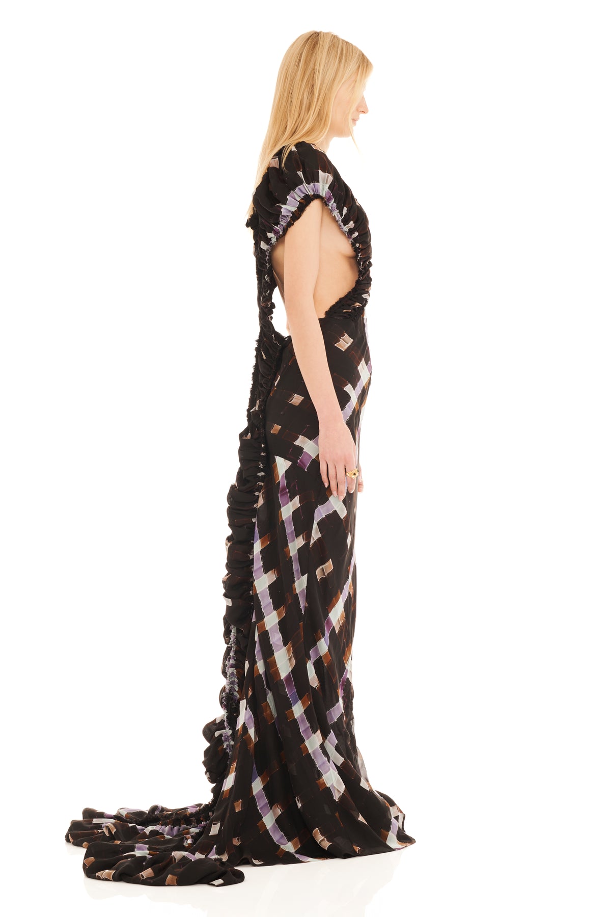 CHOCOLATE PAINTED PLAID LILITH DRESS