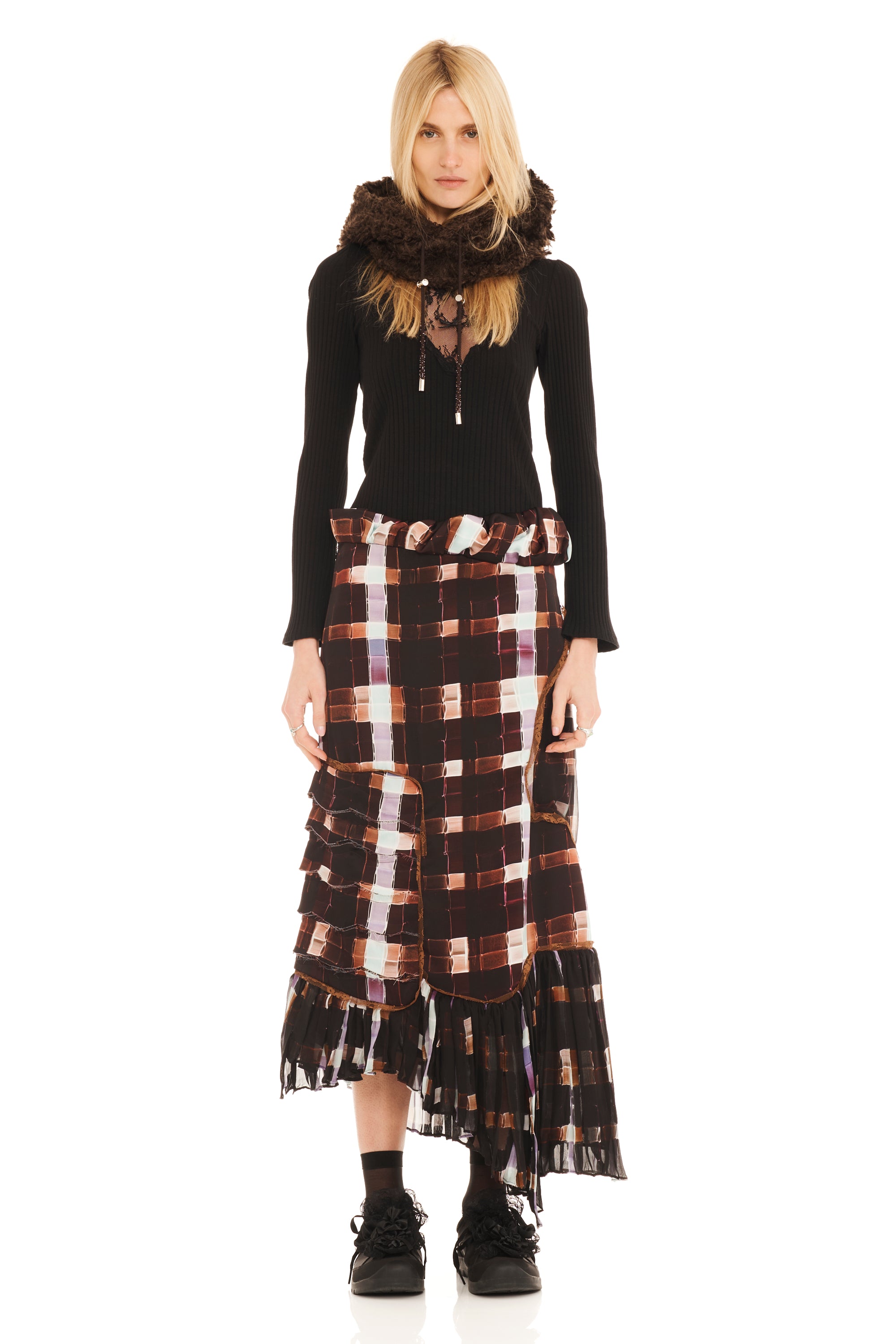 CHOCOLATE PAINTED PLAID LILY SKIRT