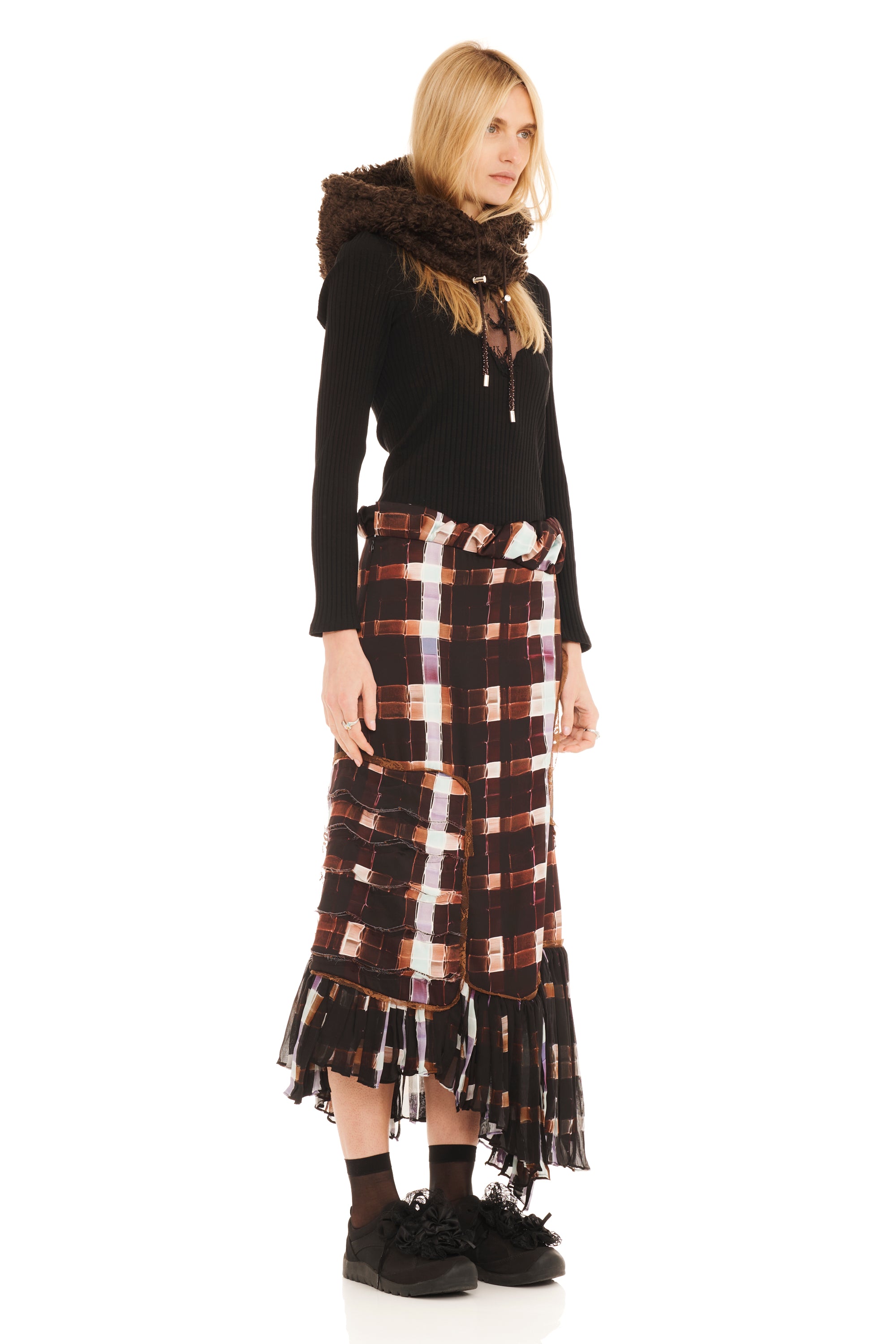 CHOCOLATE PAINTED PLAID LILY SKIRT