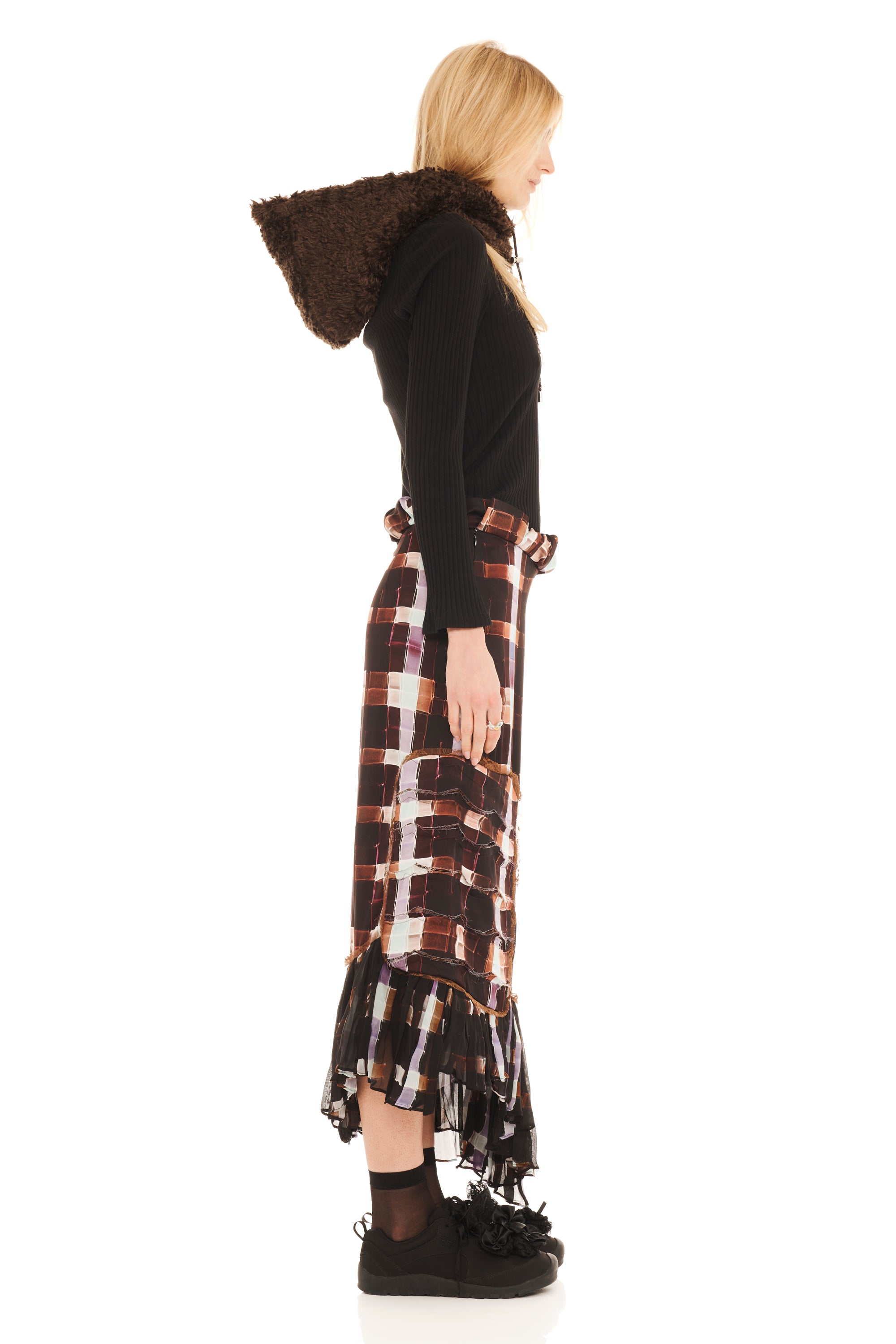 CHOCOLATE PAINTED PLAID LILY SKIRT