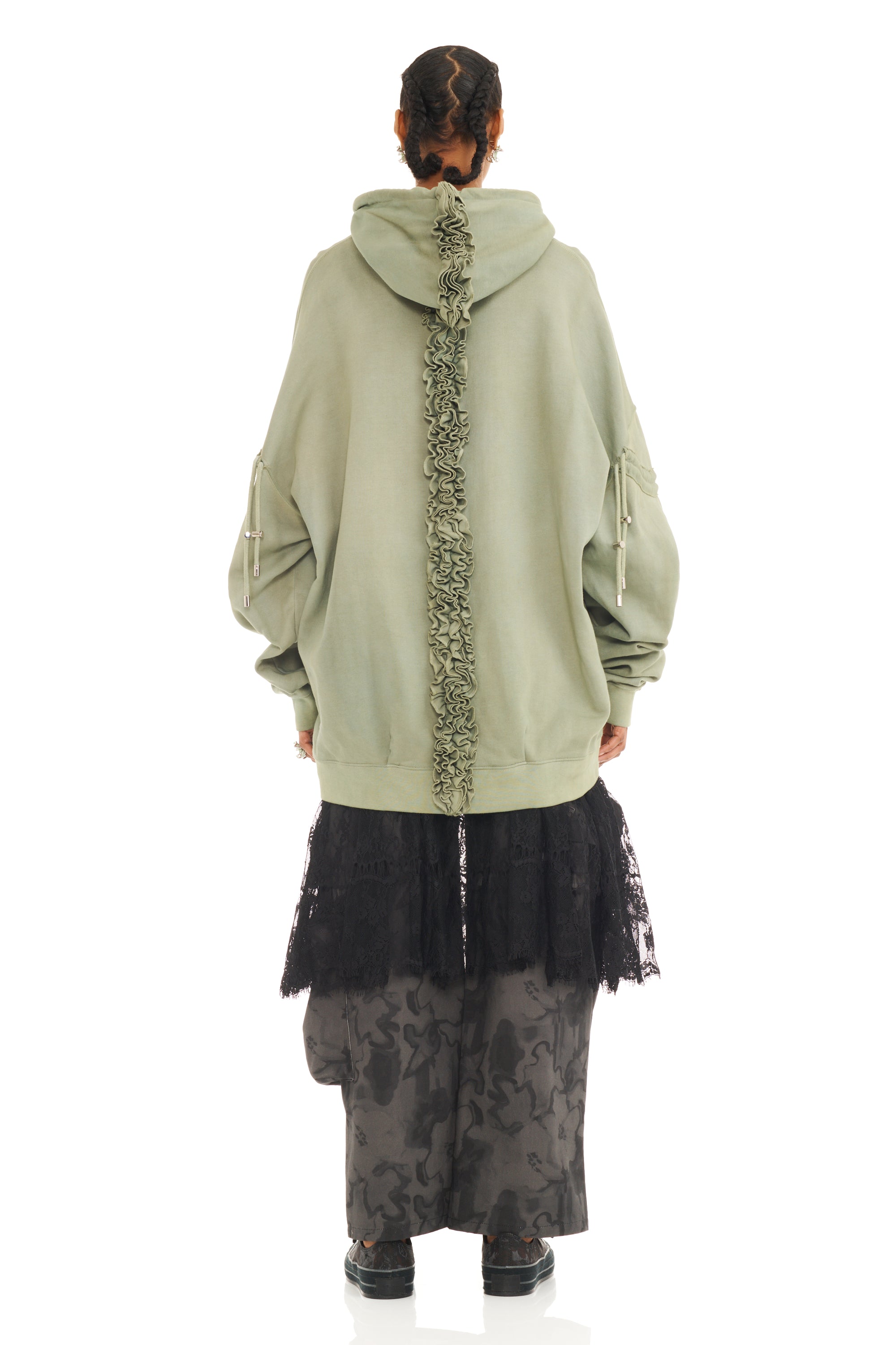 OLIVE TWIN FLOWERS MOHAWK BURST HOODIE