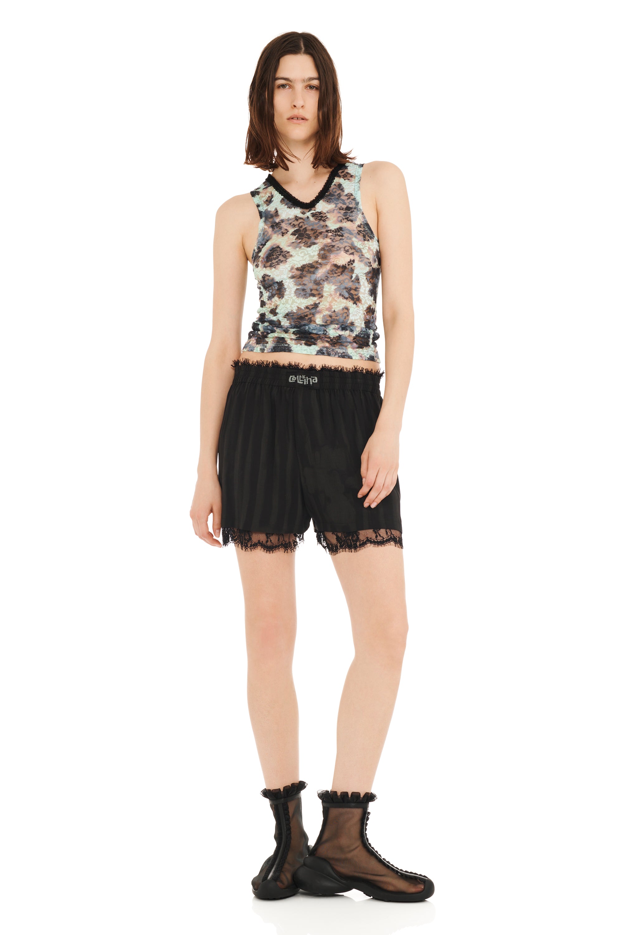 BLACK WAVY FLOWER STRIPE MINI ODEON BOXER